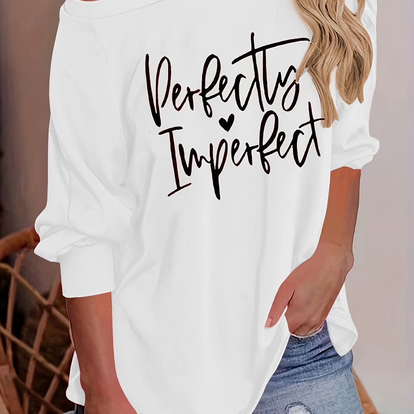 kkboxly Letter Print Raglan Long Sleeve T-Shirt, Casual Crew Neck T-Shirt For Spring & Fall, Women's Clothing