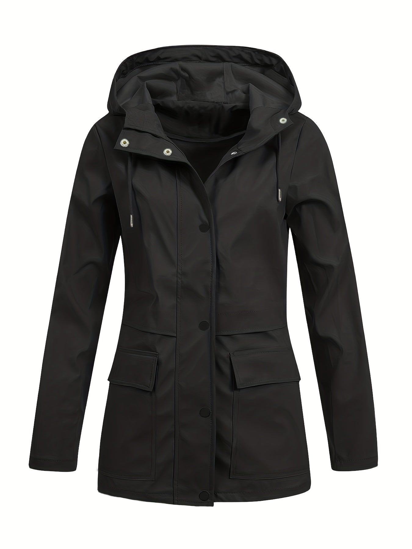 gbolsos Drawstring Hooded Jacket, Casual Button Front Long Sleeve Outerwear, Women's Clothing