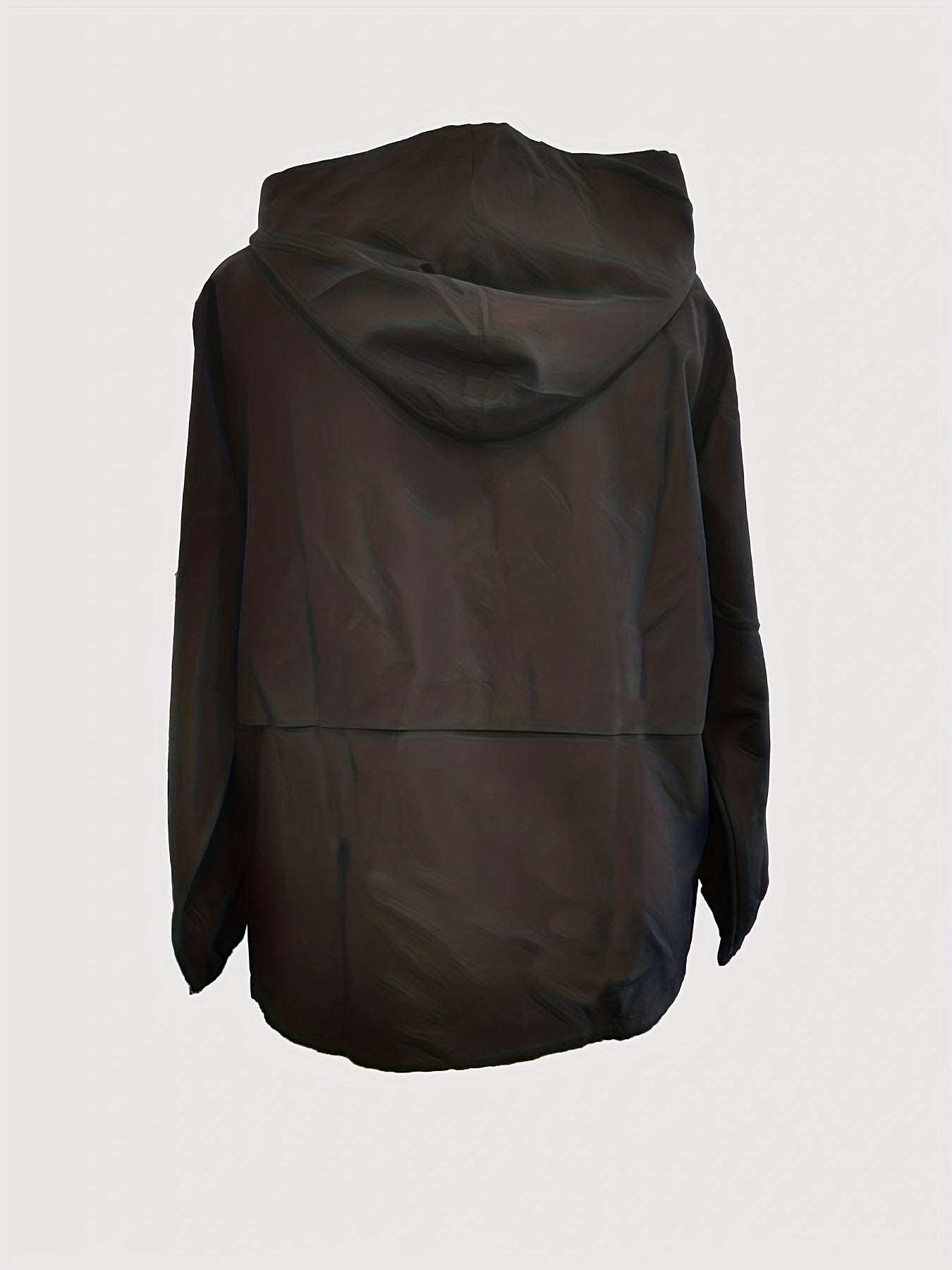 solvbao Plus Size Casual Trench Coat, Women's Plus Solid Long Sleeve Zip Up Hooded Drawstring Windbreaker Coat With Pockets