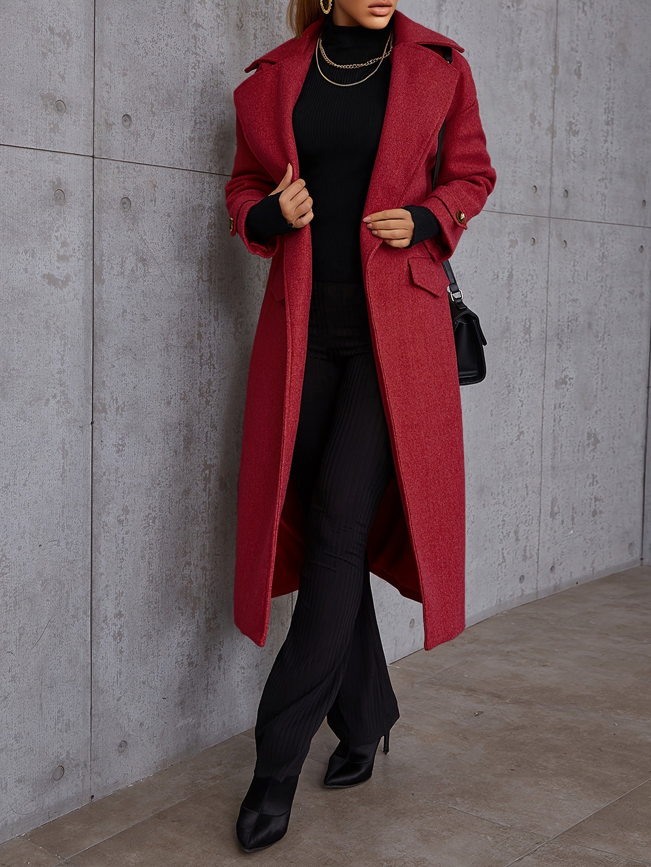 gbolsos Long Length Waterfall Collar Coat, Elegant Open Front Long Sleeve Outerwear, Women's Clothing