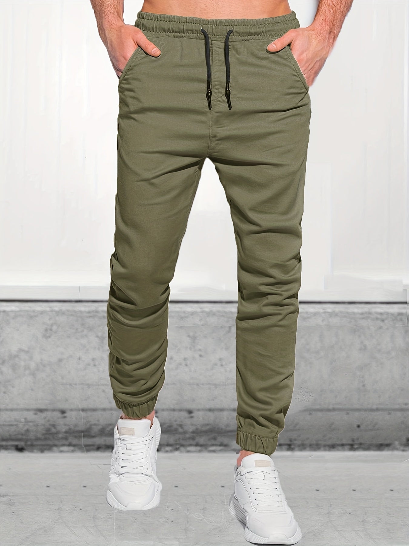 Classic Design Joggers, Men's Casual Waist Drawstring Tapered Pants For All Seasons Fitness Cycling