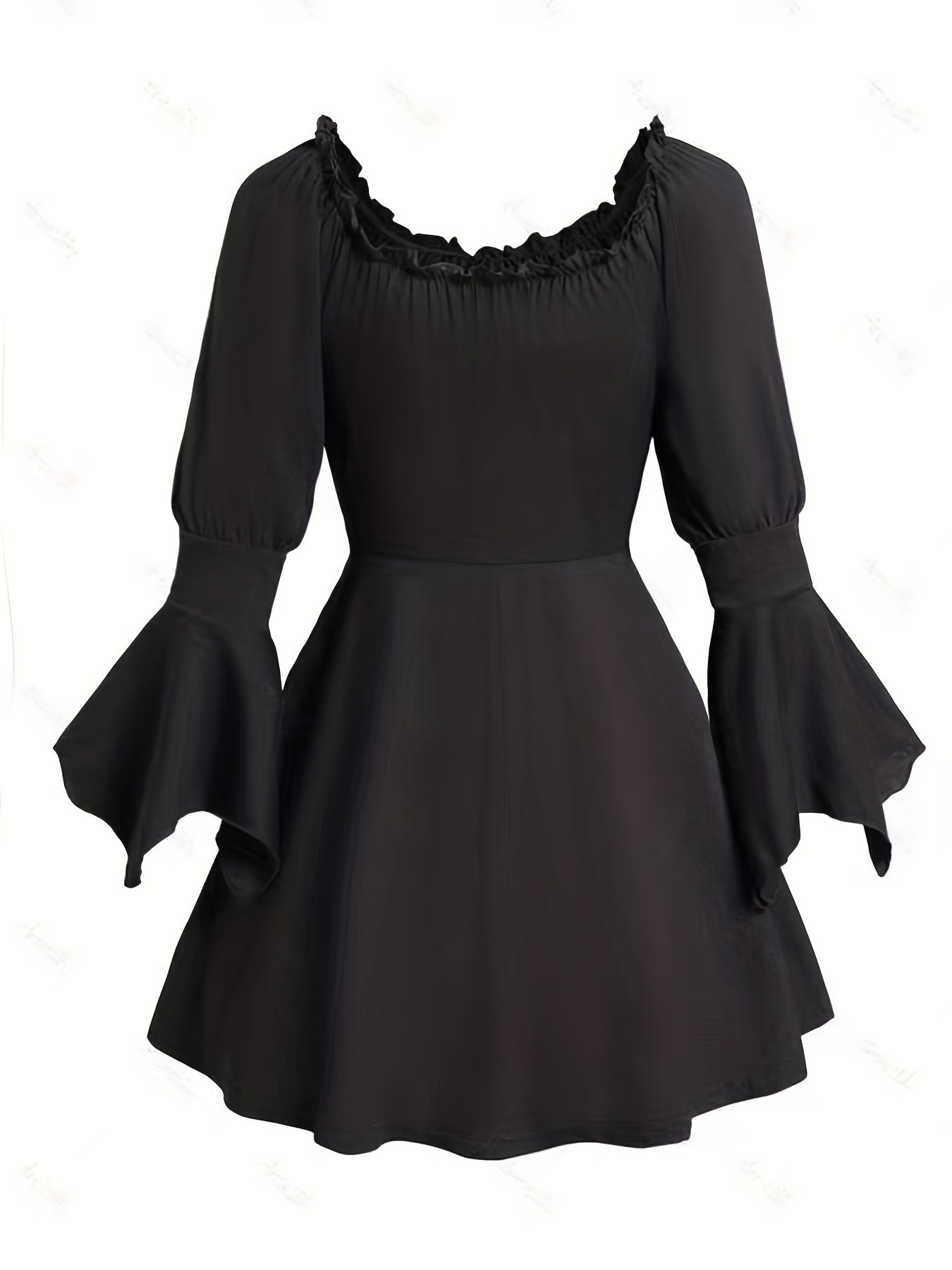 gbolsos Tie Front Flared Sleeve Dress, Elegant Lettuce Trim A Line Dress, Women's Clothing