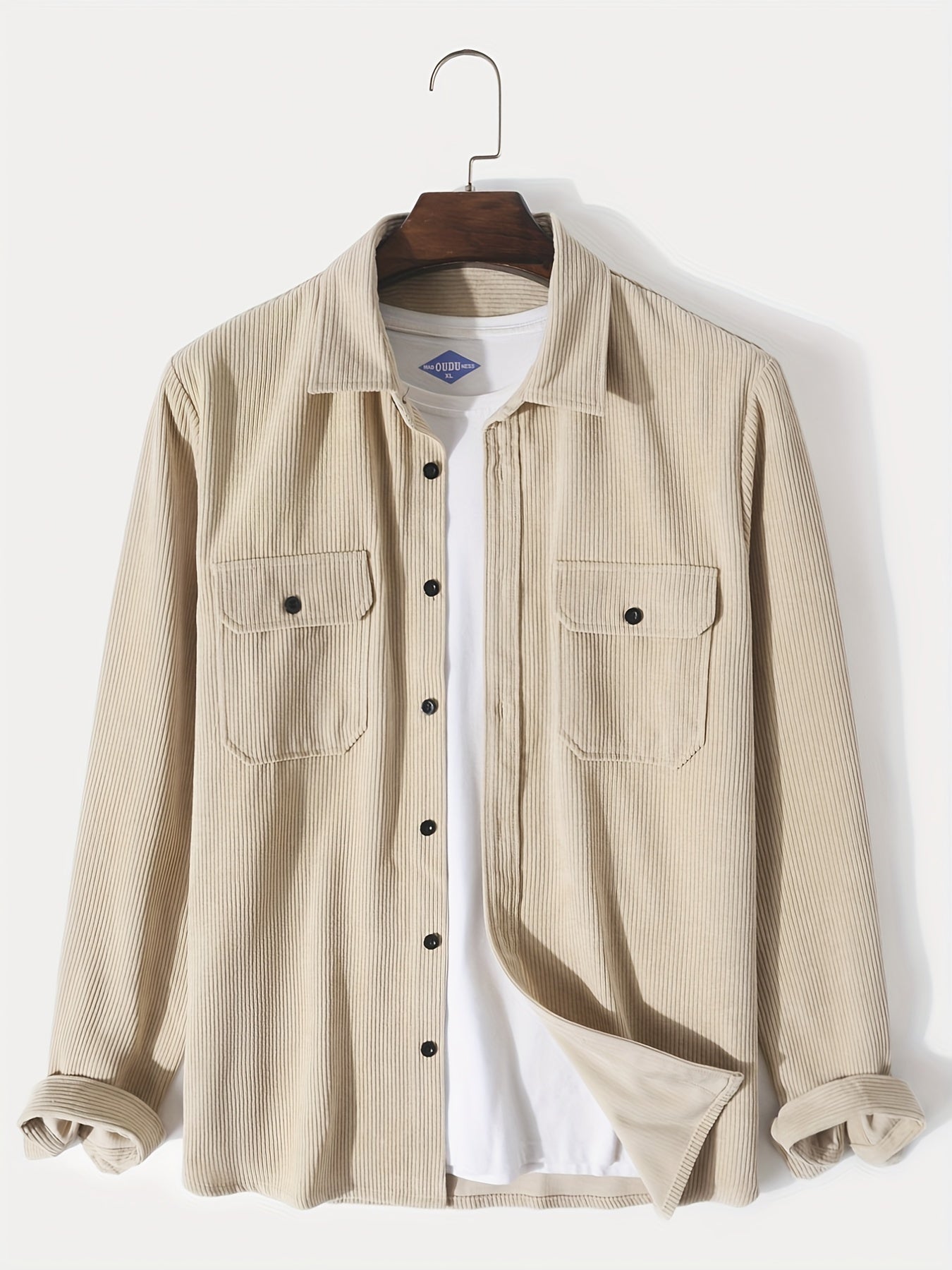 gbolsos Men's Retro Corduroy Shirt Top Turn-Down Collar Long Sleeve Closure Regular Fit Solid Male Casual Shirt For Daily
