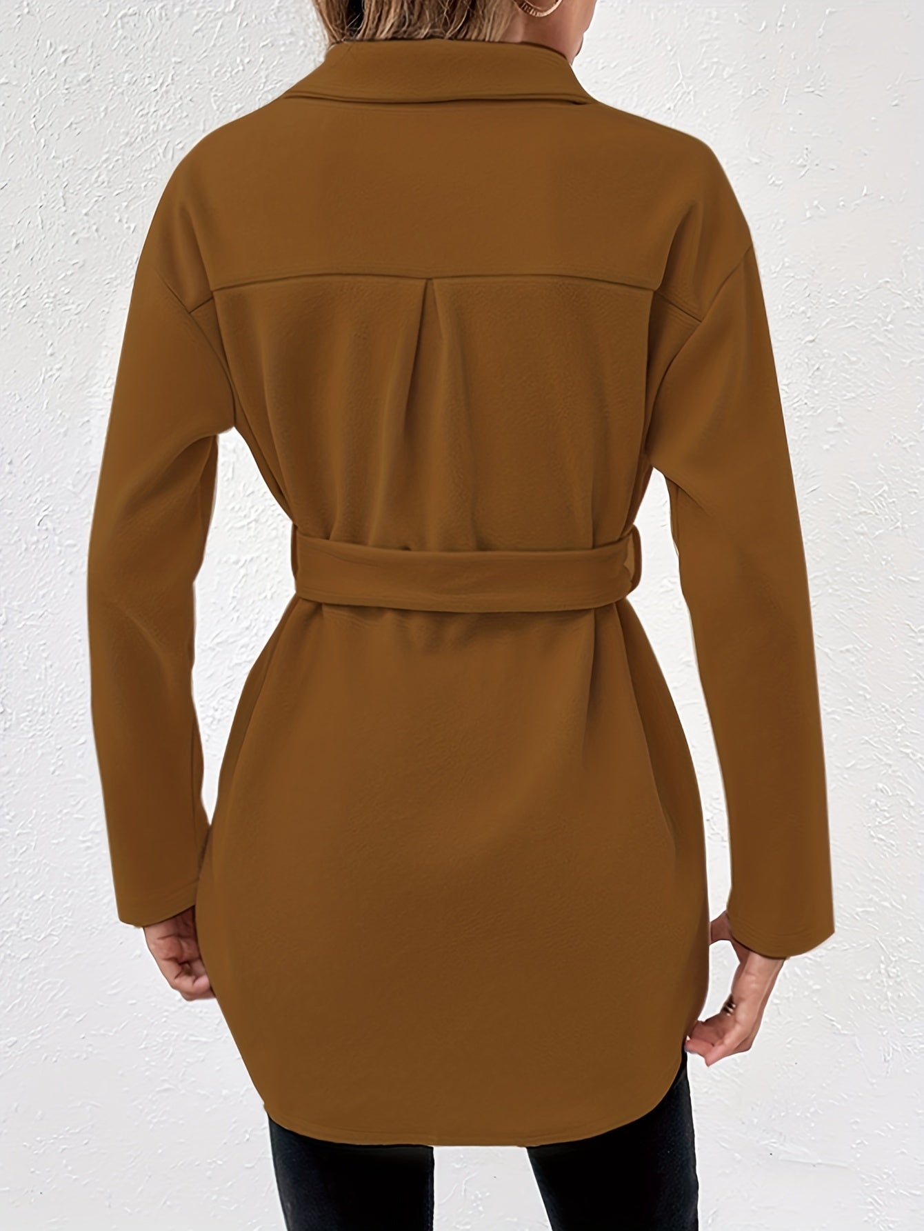 Solid Button Front Coat, Elegant Collared Long Sleeve Outerwear, Women's Clothing