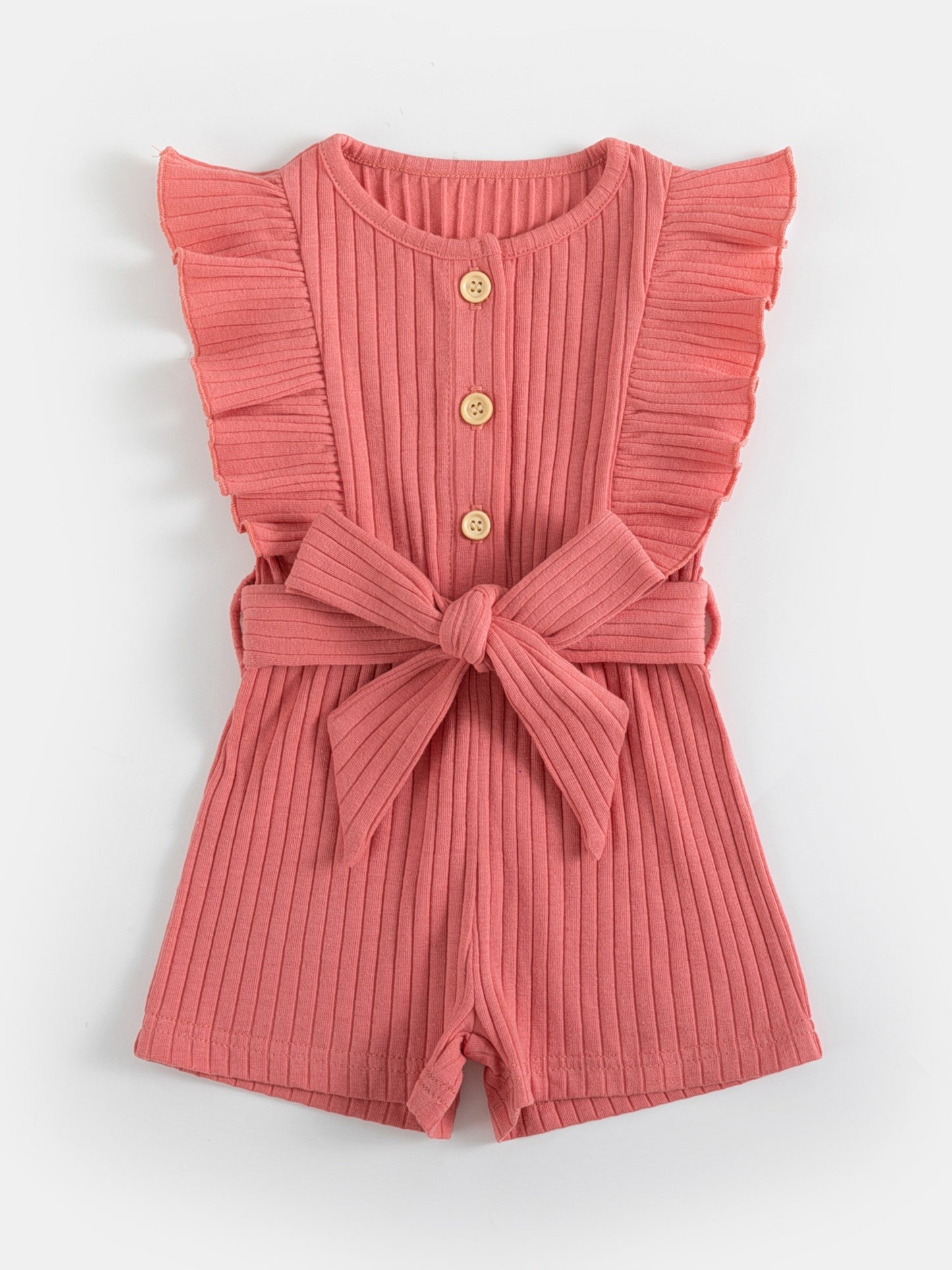 gbolsos Toddler Summer Ruffle Trim Button Bodysuit With Belt, Baby's Comfy Casual Clothes
