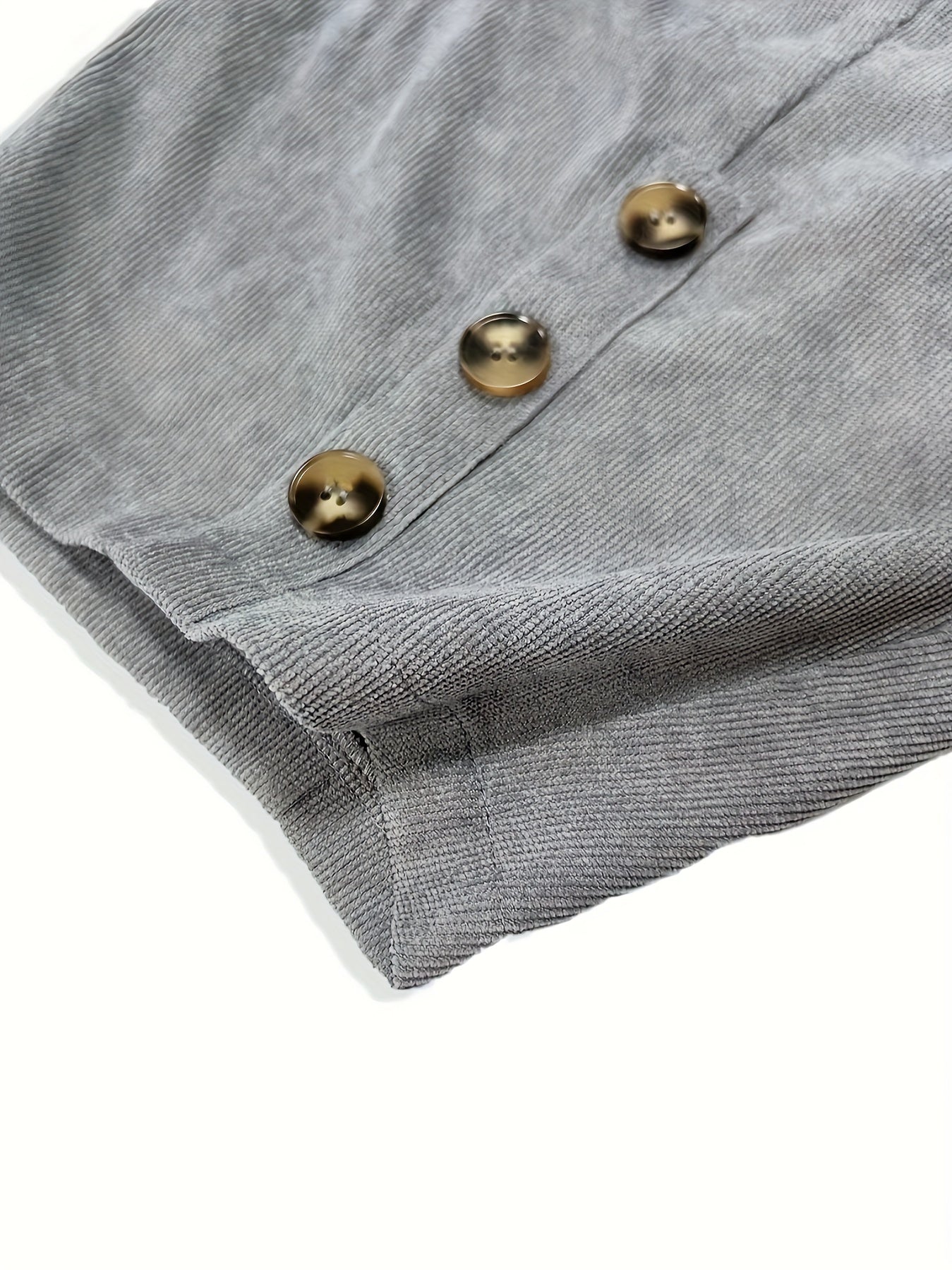 gbolsos Solid Corduroy Patched Pockets Pants, Casual Loose Button Decor Pants For Spring & Fall, Women's Clothing