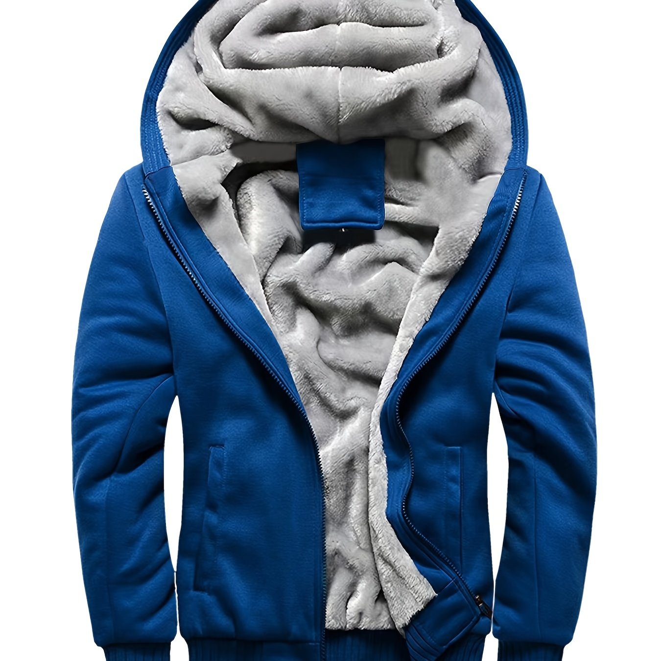 gbolsos Warm Fleece Hooded Winter Hooded Jacket, Men's Casual Stretch Zip Up Jacket Coat For Fall Winter
