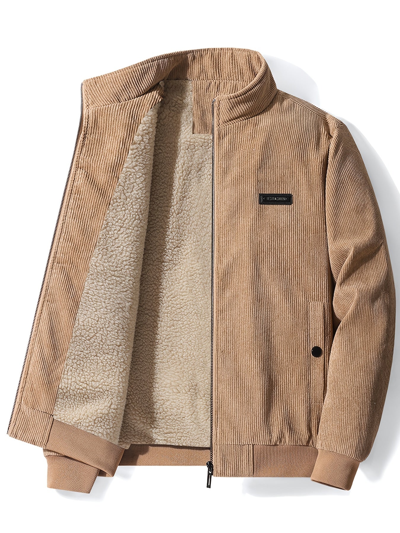 gbolsos Men's Autumn&Winter Trendy Casual Khaki&Grey Lightweight Fleece Corduroy Cotton Lapel Jacket