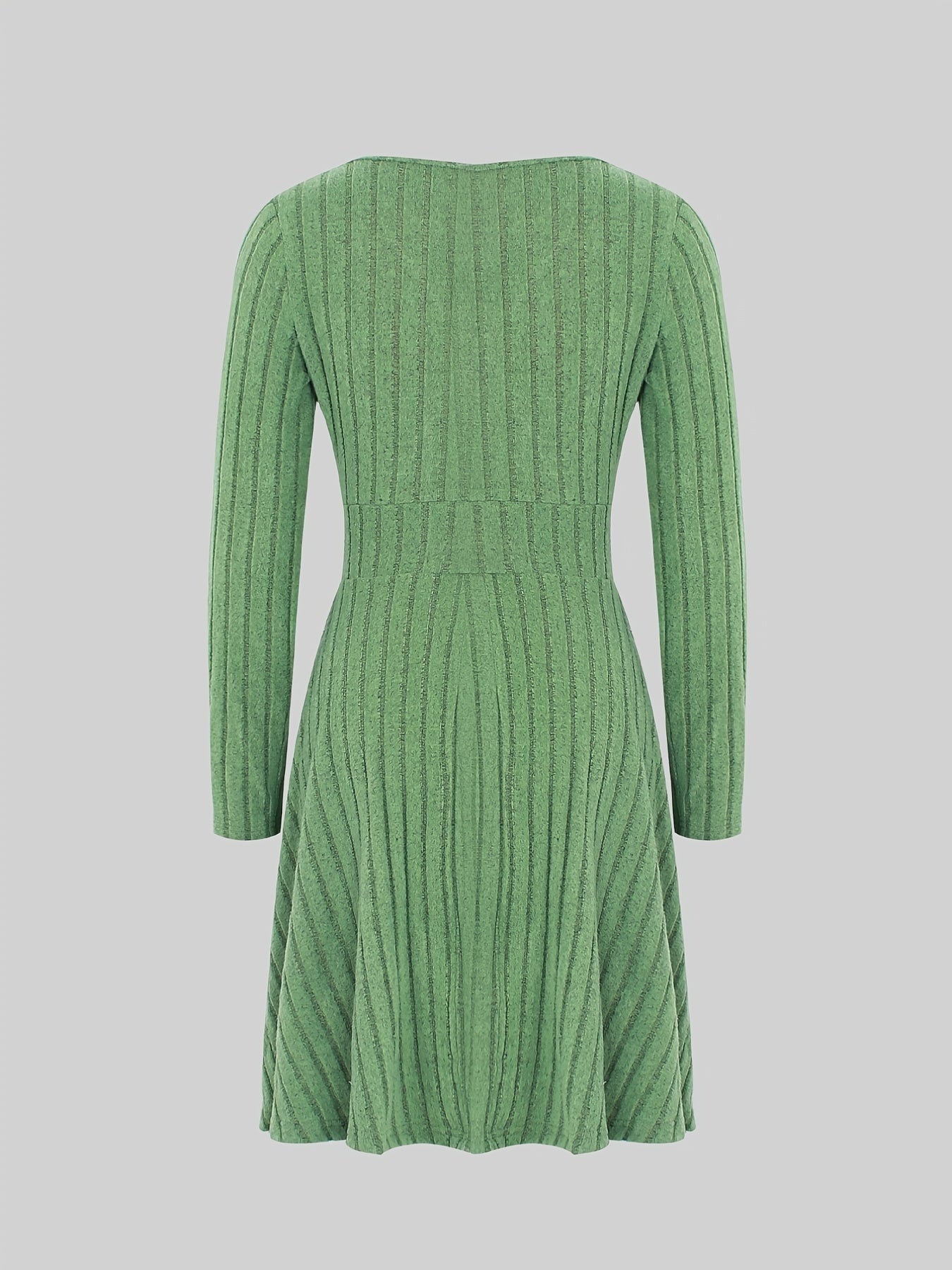 Solid Bodycon Ribbed Dress, Casual V Neck Long Sleeve Dress, Women's Clothing
