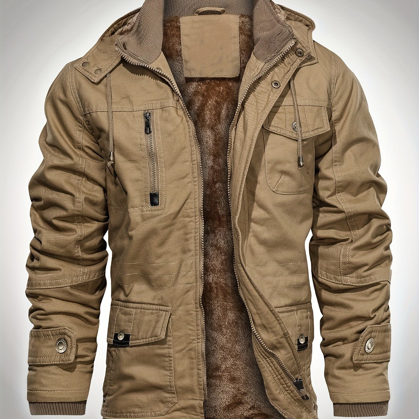 gbolsos Men's Hooded Military Tactical Jacket Windbreak Fleece Coat
