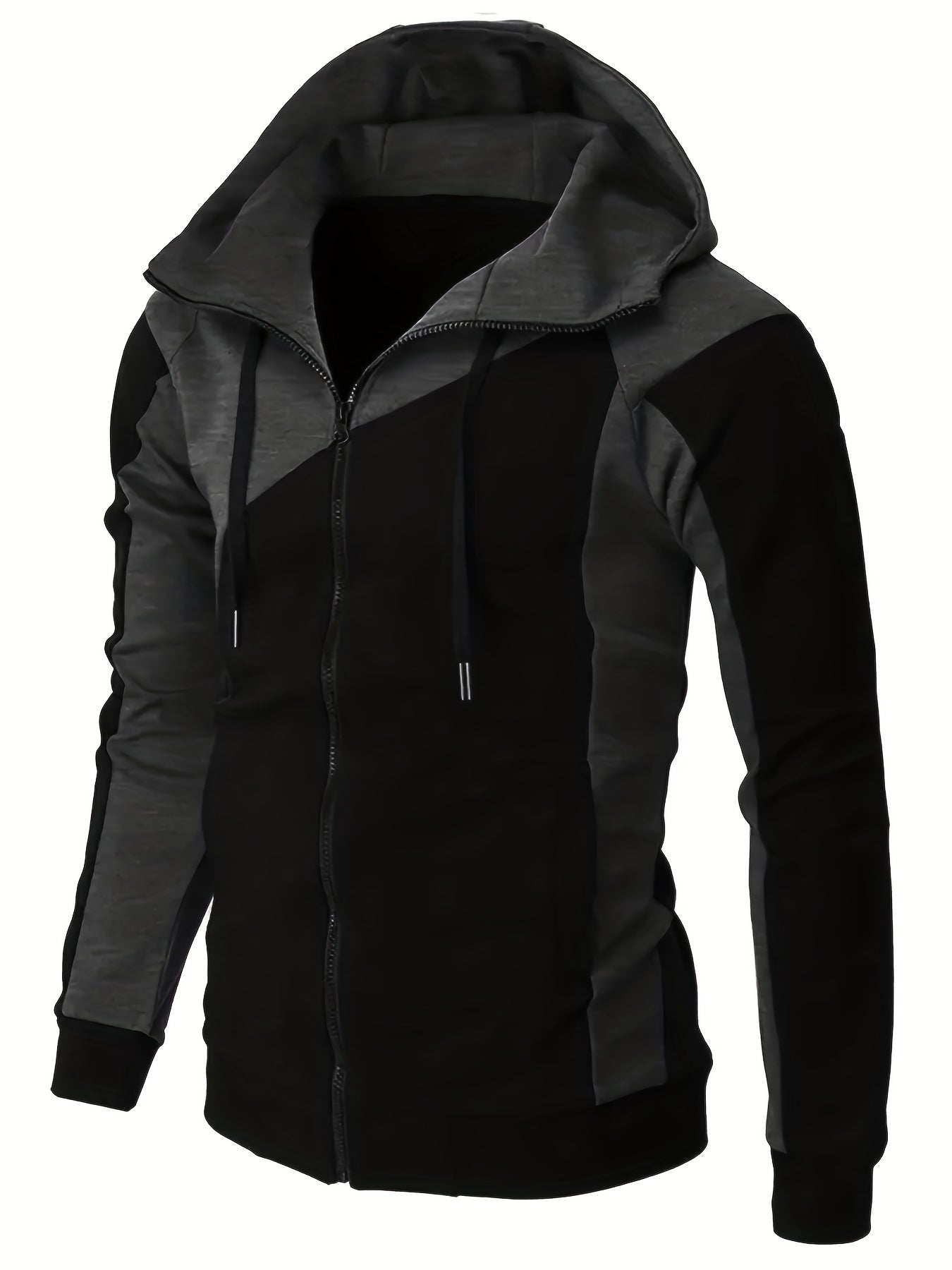 gbolsos Men's Casual Color Block Zip Up Jacket With Hood, Varsity Jackets