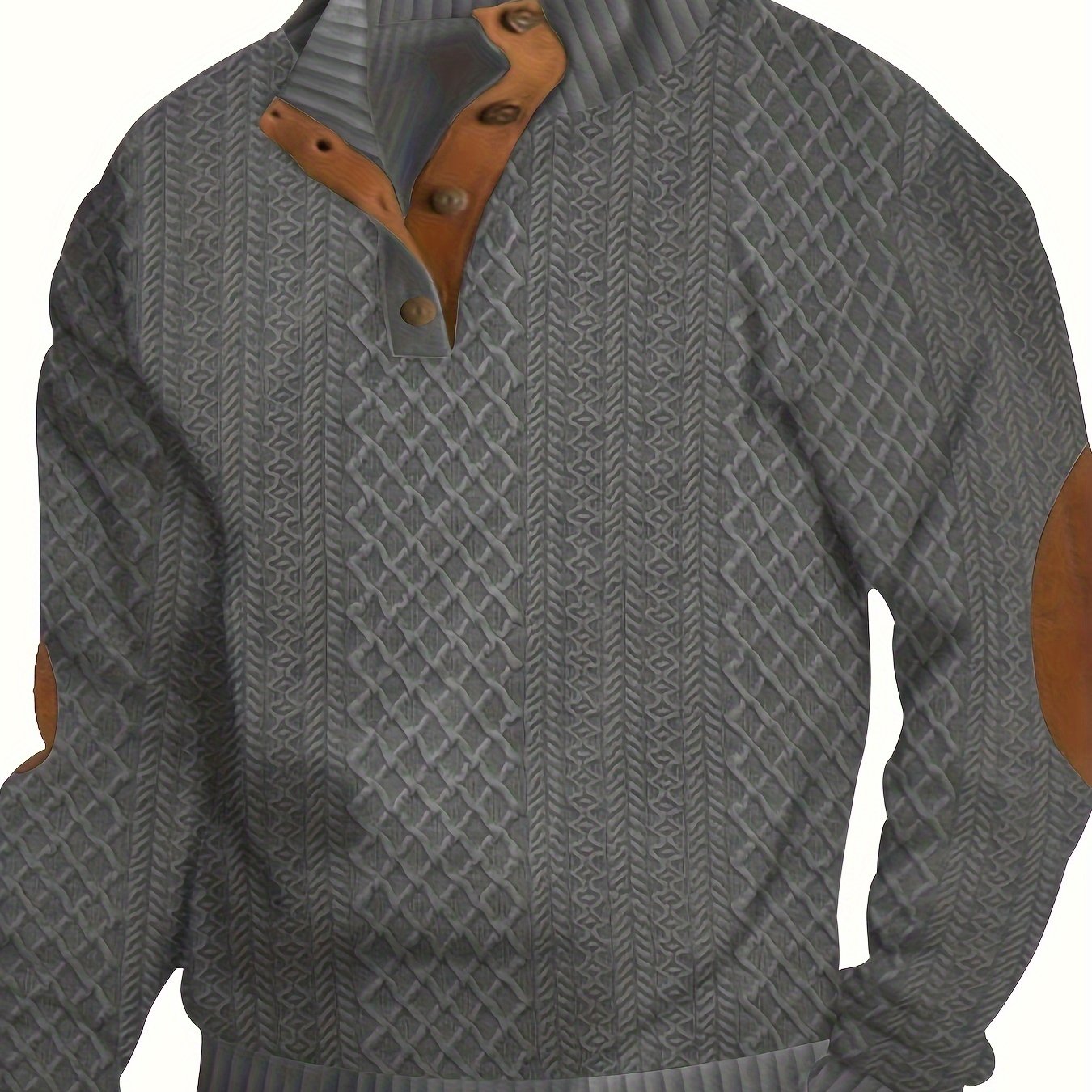 gbolsos Trendy Solid Sweatshirt, Men's Casual Retro V Neck Stand Collar Sweatshirt For Men Fall Winter