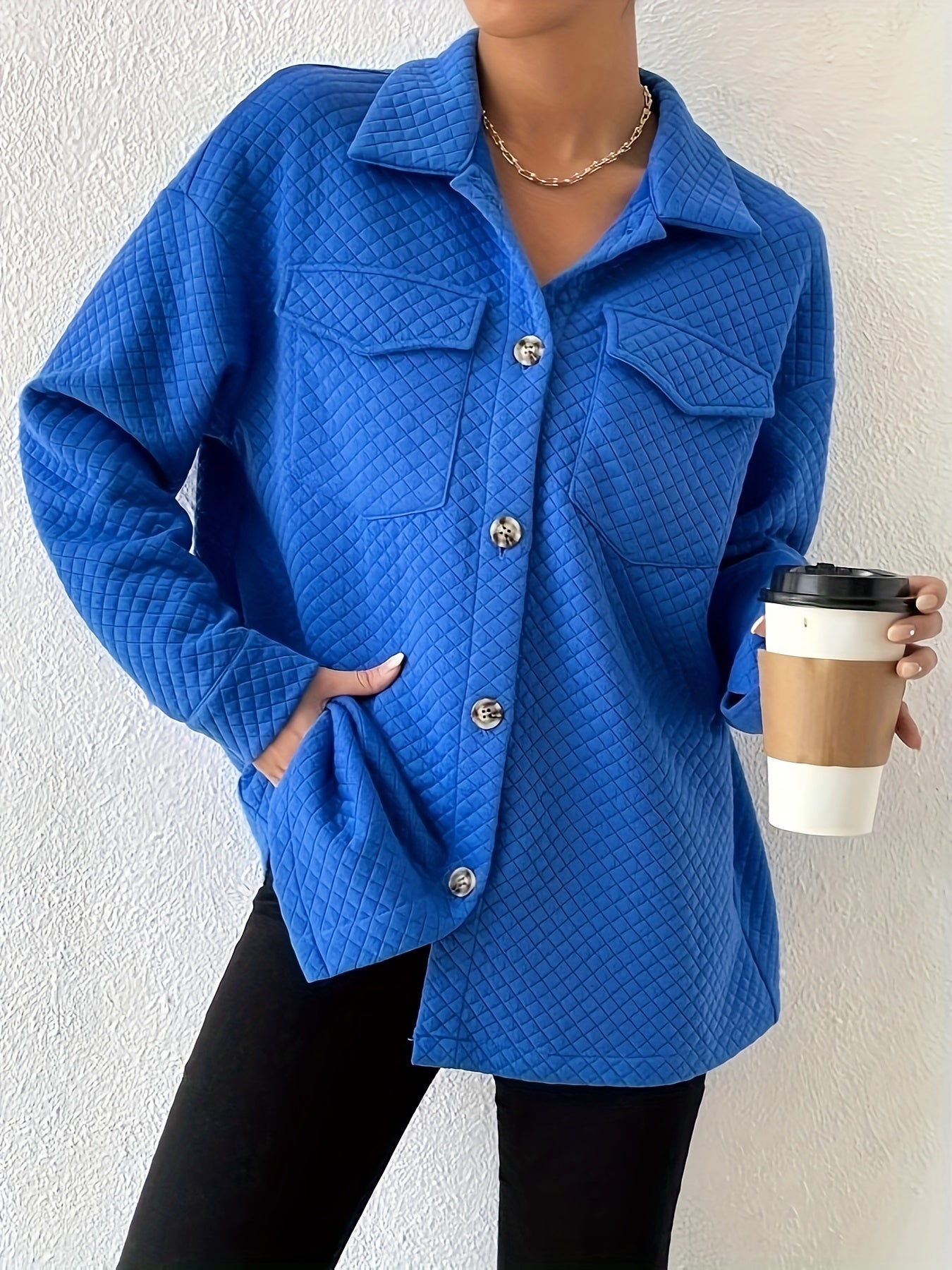 gbolsos Button Front Simple Jacket, Casual Long Sleeve Solid Outerwear, Women's Clothing