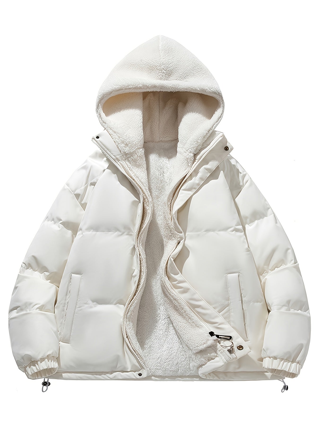 gbolsos Warm Fleece Hooded Winter Jacket, Men's Casual Cotton Padded Coat For Fall Winter