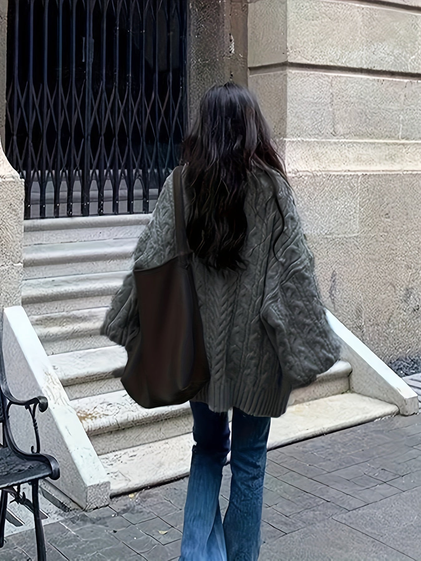 gbolsos Solid Chunky Cable Knit Pullover Sweater, Vintage Long Sleeve Thick Oversized Sweater, Women's Clothing