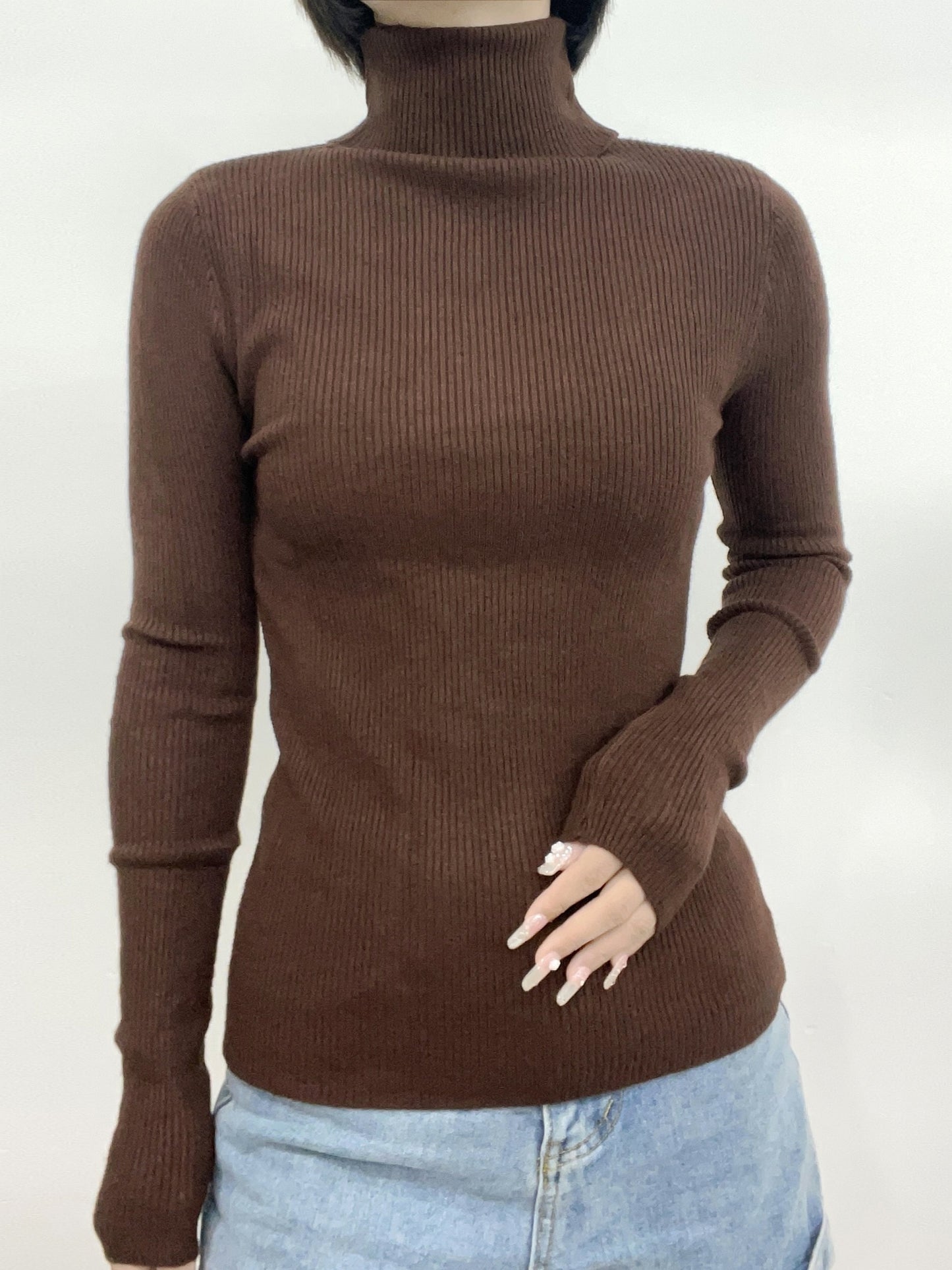 gbolsos Women's Sweater Turtleneck Solid Ribbed Long Sleeve Slim Pullover Knit Tops