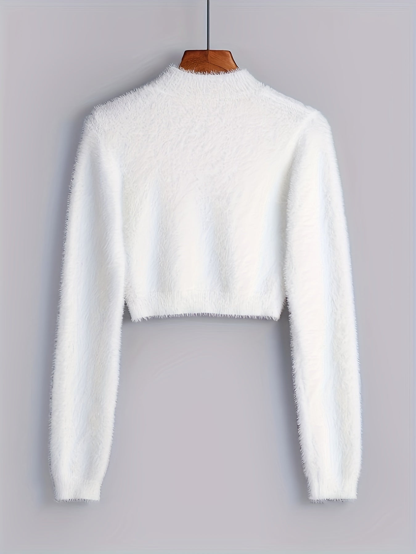 Stylish Solid Crew Neck Crop Sweater, Casual Long Sleeve Sweater, Elegant Tops For Fall & Winter, Women's Clothing