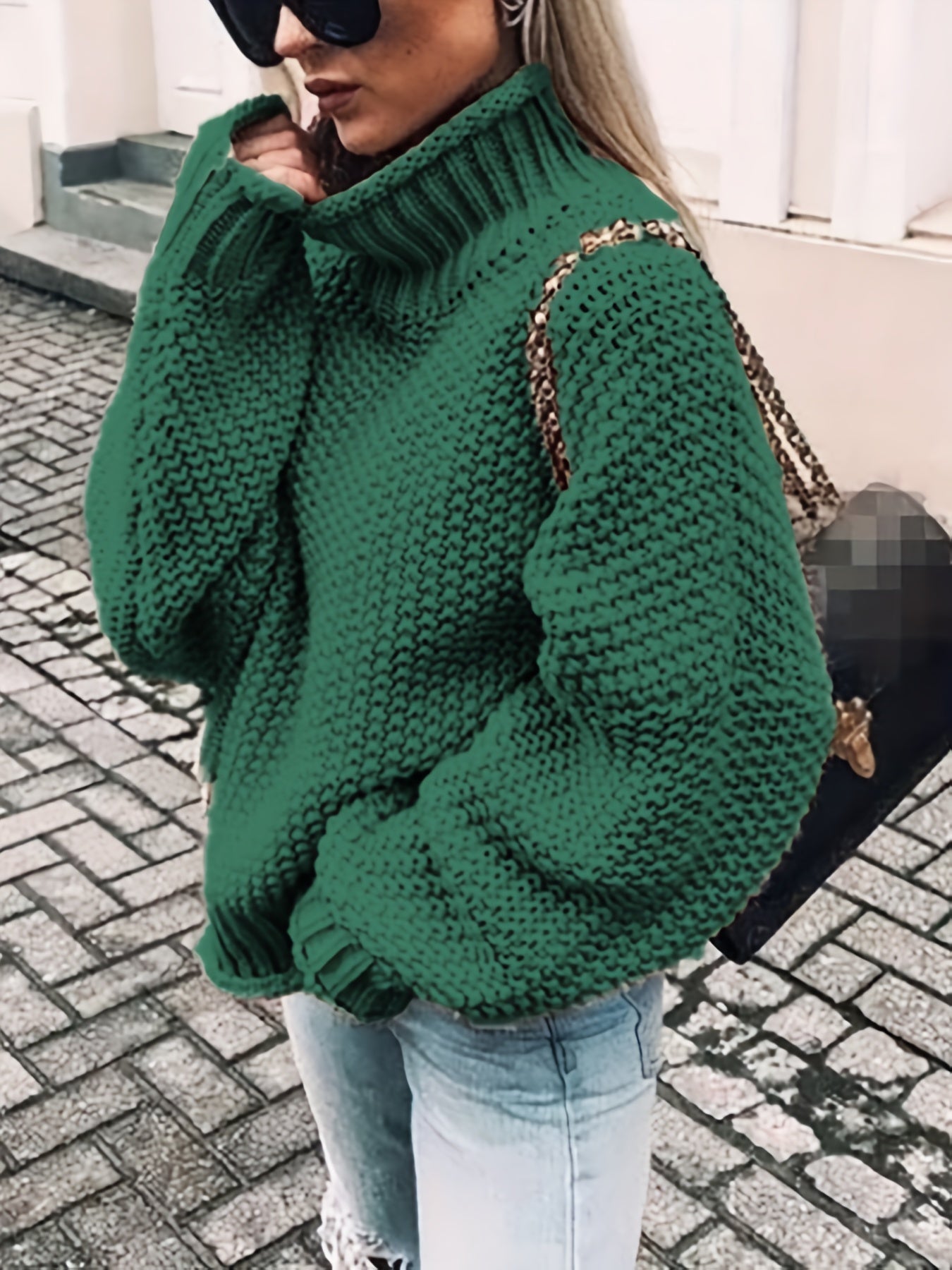 gbolsos Solid Turtle Neck Pullover Sweater, Casual Long Sleeve Sweater For Fall & Winter, Women's Clothing
