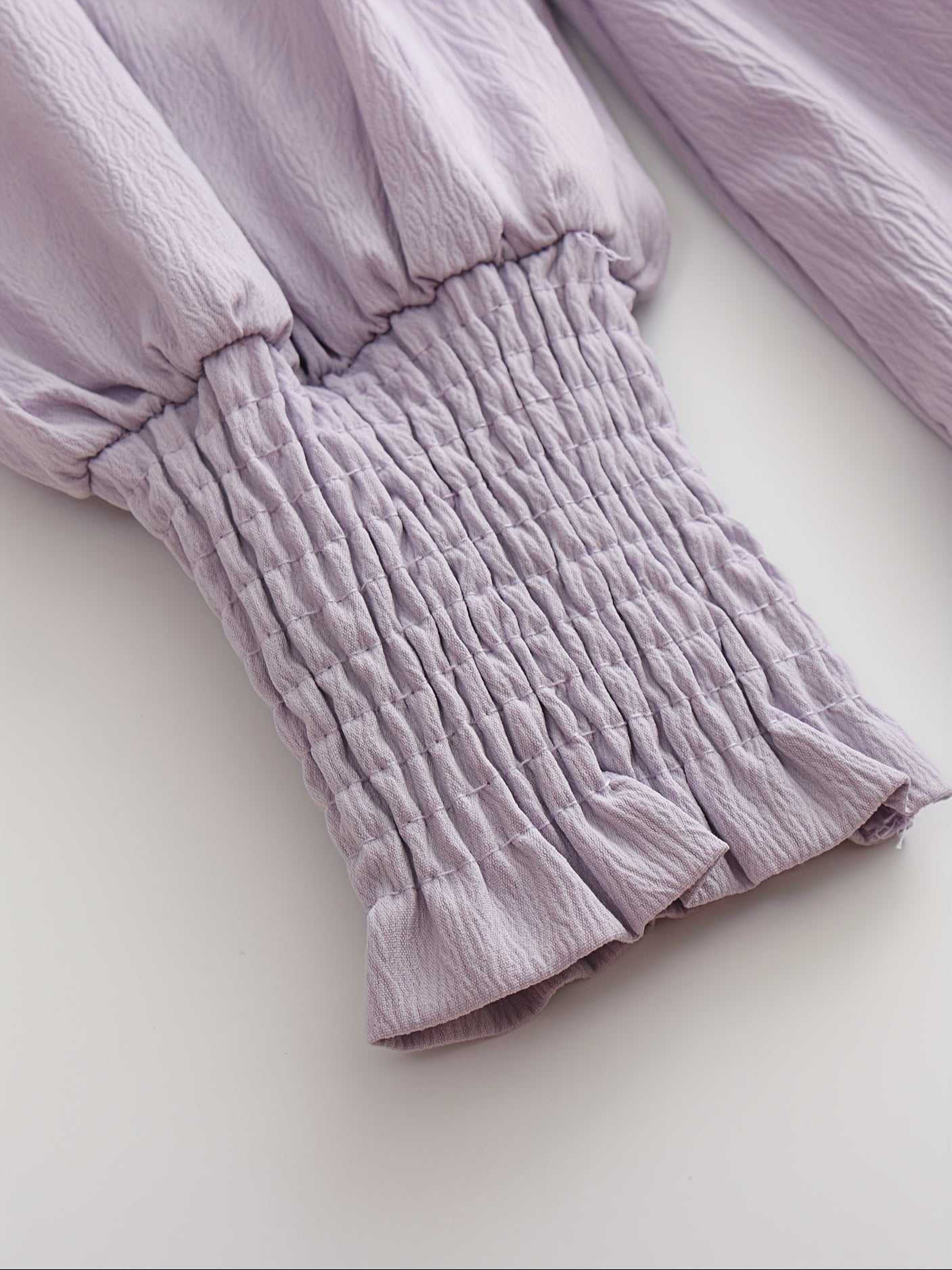 Solid Shirred Tie Front Dress, Casual Long Sleeve Dress For Spring, Women's Clothing