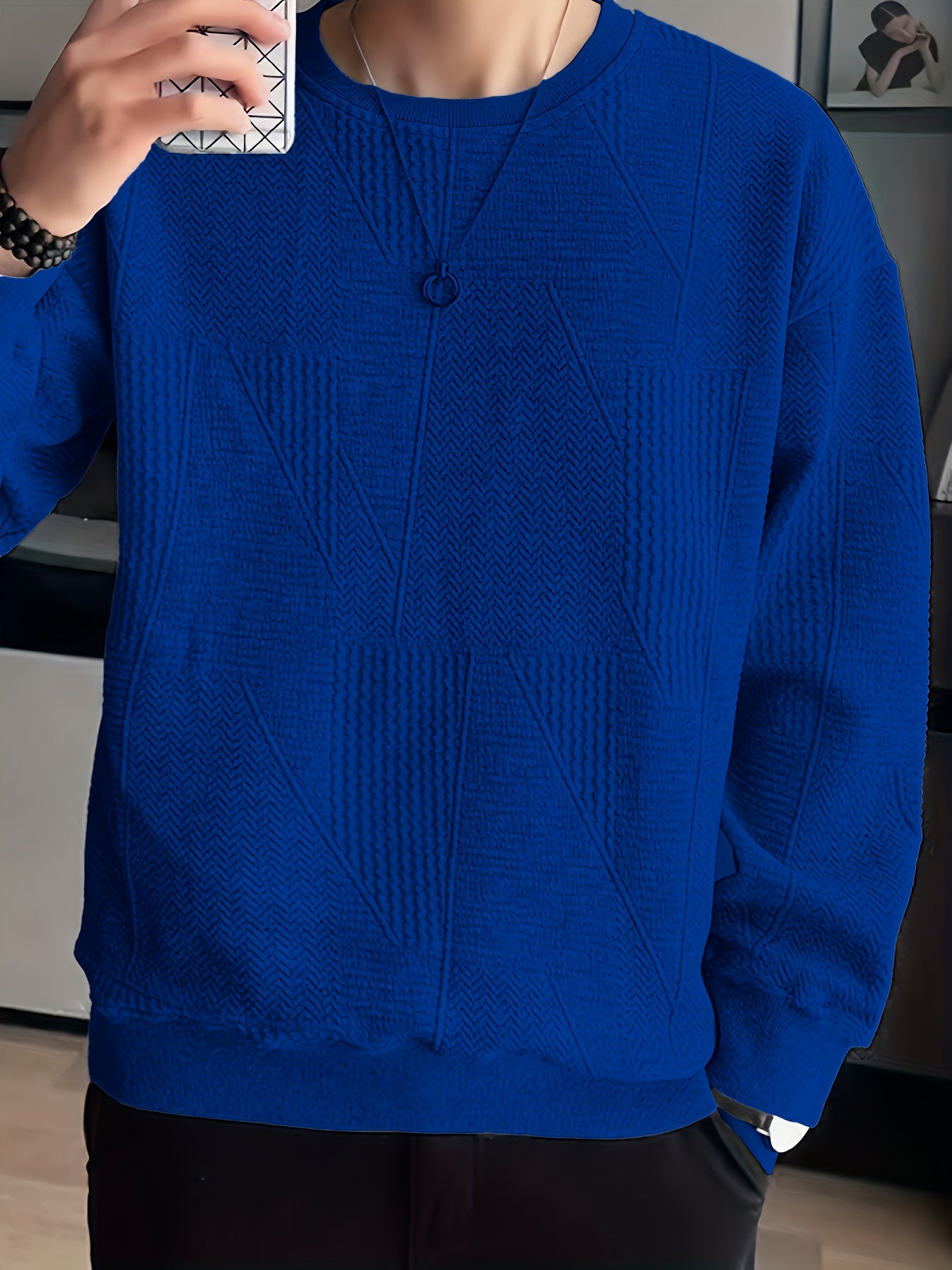 gbolsos Men's Crew Neck Long Sleeve Sweatshirt, Casual Wear, Solid Pullover, Men's Clothing For Spring Fall Winter