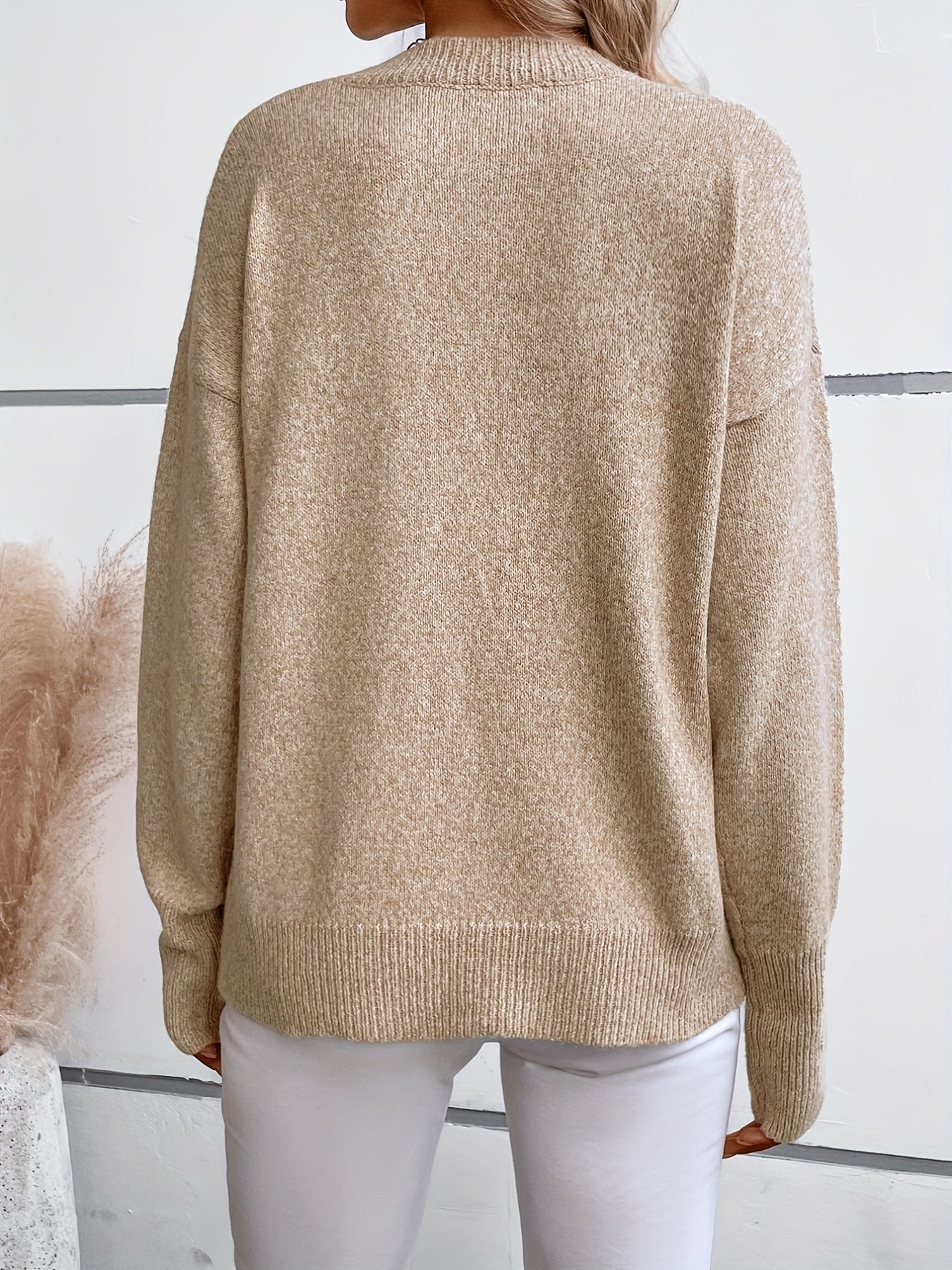 gbolsos Solid Crew Neck Pullover Sweater, Casual Long Sleeve Sweater For Fall & Winter, Women's Clothing
