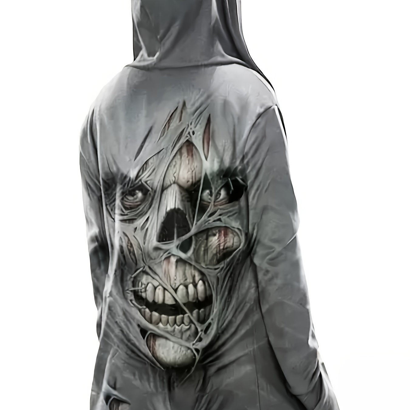 gbolsos Vintage Skull 3D Print, Plus Size Men's Fleece Hooded Jacket, Casual Thermal Jacket
