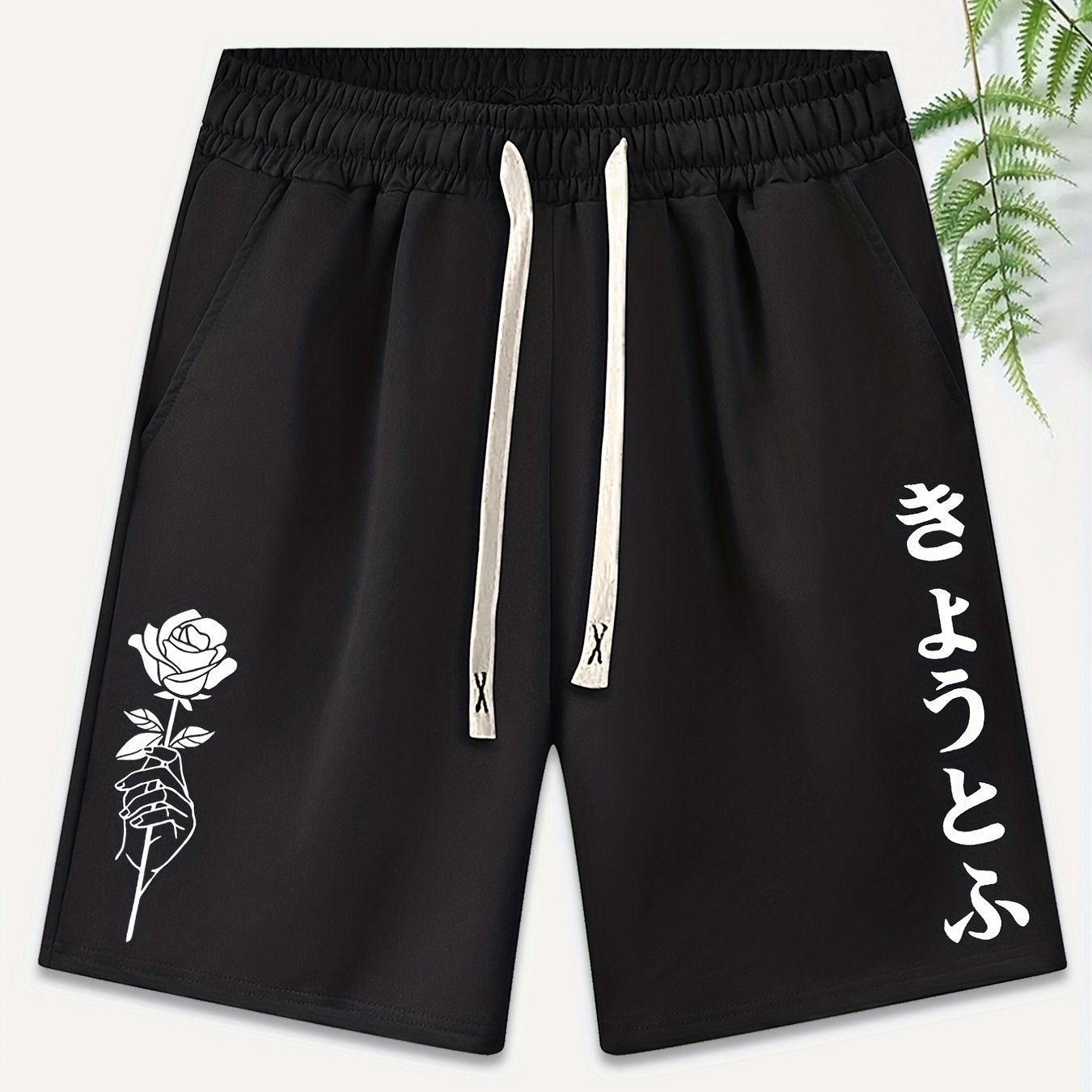 gbolsos Men's Trendy Purple Rose Graphic Drawstring Waist Shorts Athletic Gym Workout Shorts With Pocket