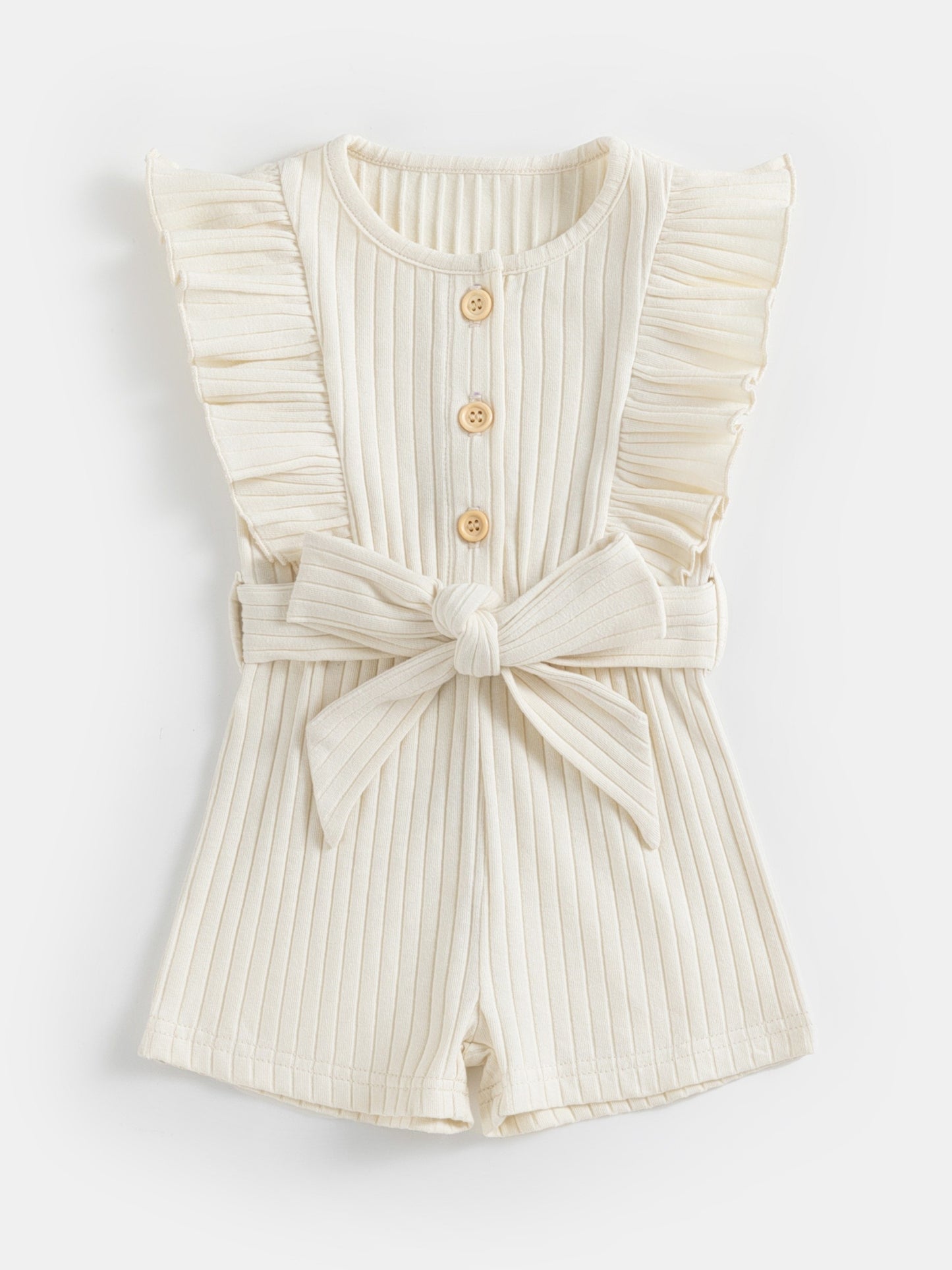 gbolsos Toddler Summer Ruffle Trim Button Bodysuit With Belt, Baby's Comfy Casual Clothes
