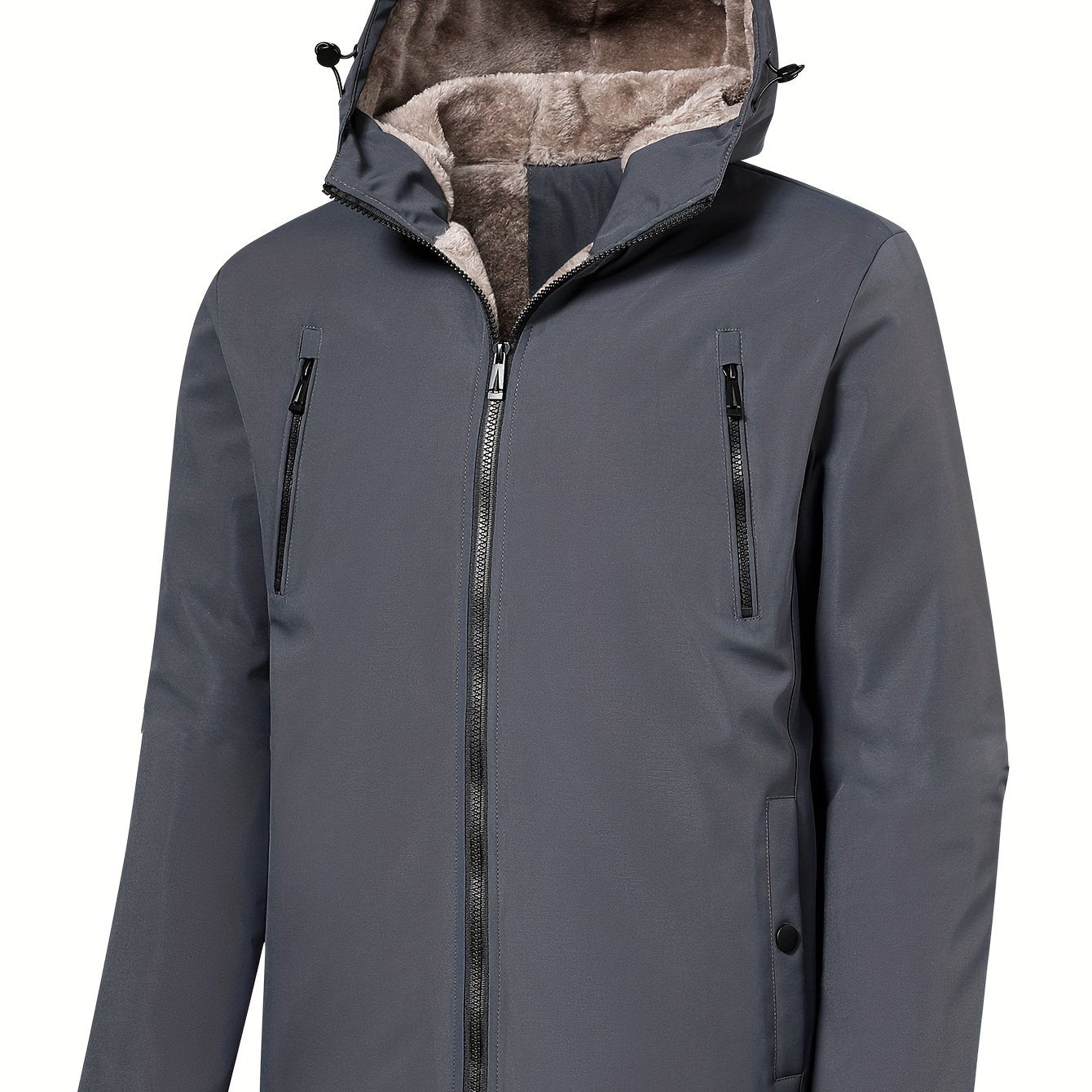 gbolsos Warm Fleece Hooded Jacket, Men's Casual Zip Up Jacket Coat For Fall Winter Outdoor Activities