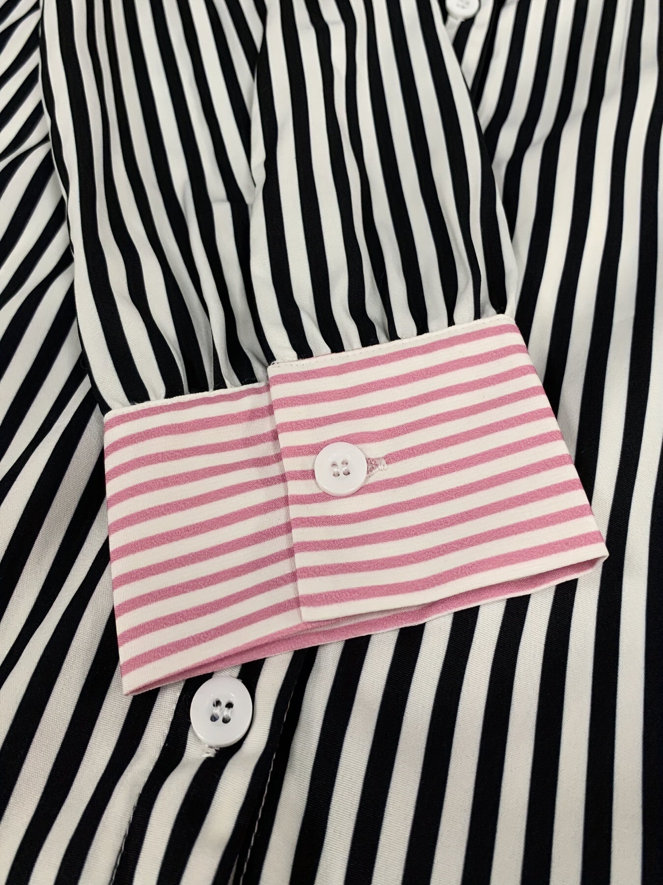 gbolsos Colorblock Striped Polo Collar Button Shirt, Casual Pocket Long Sleeve Shirt For Spring & Fall, Women's Clothing
