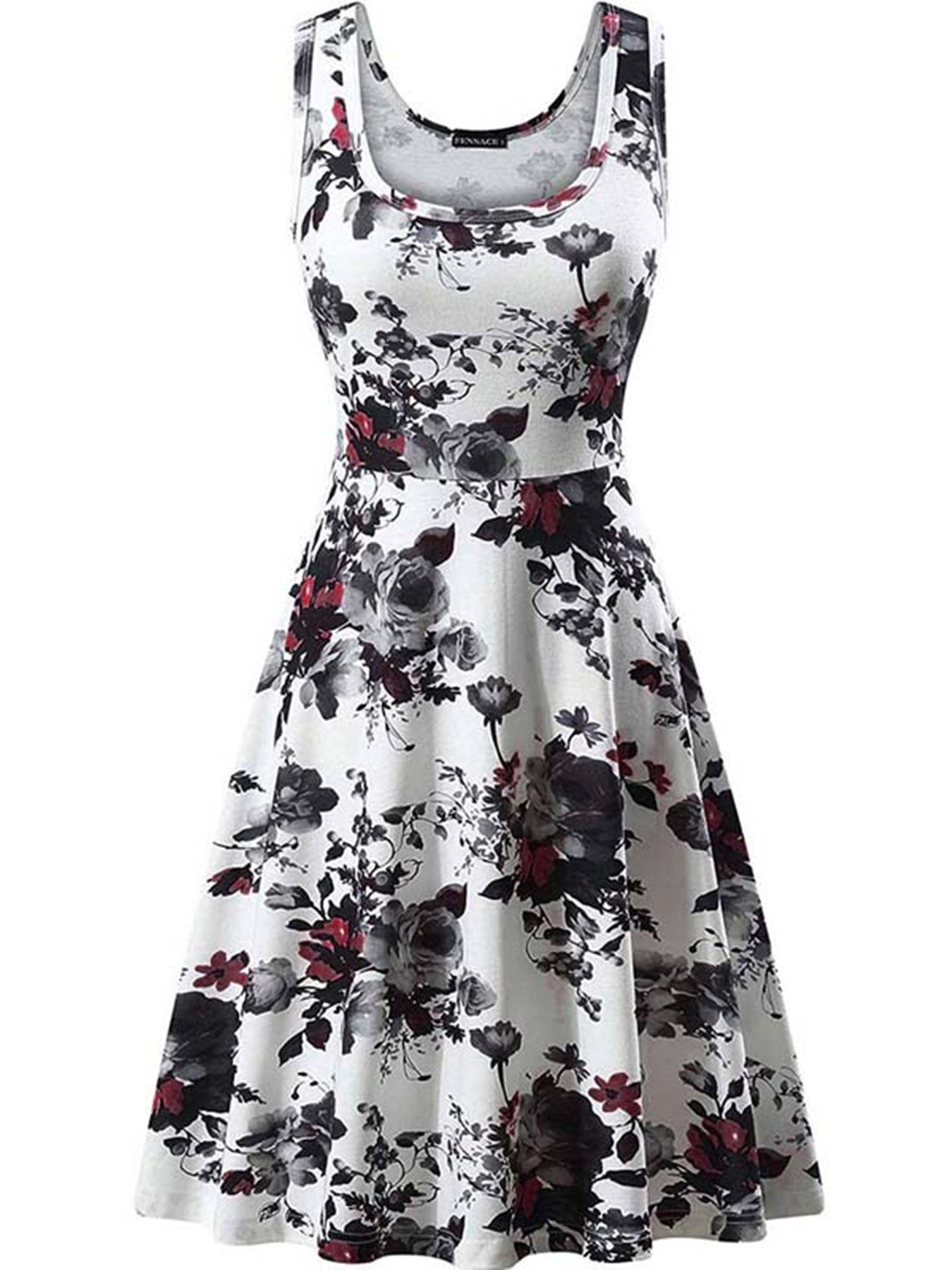 gbolsos Floral Print Squared Neck Sleeveless Dress, Sexy High Waist Ruffled Hem Beach Dress, Women's Clothing