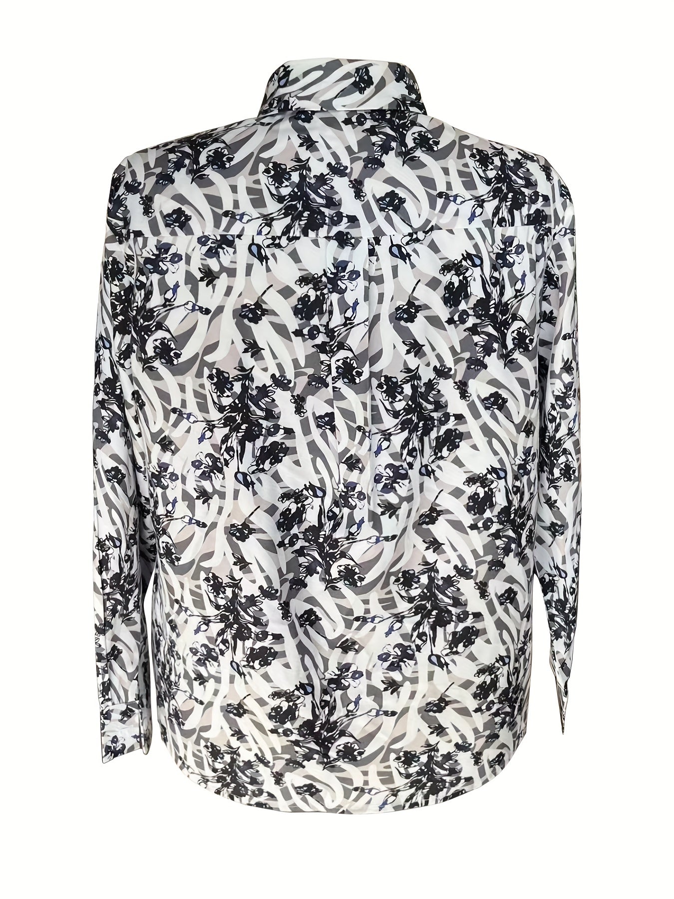 Floral Print Shirt, Vintage Button Front Long Sleeve Shirt, Women's Clothing