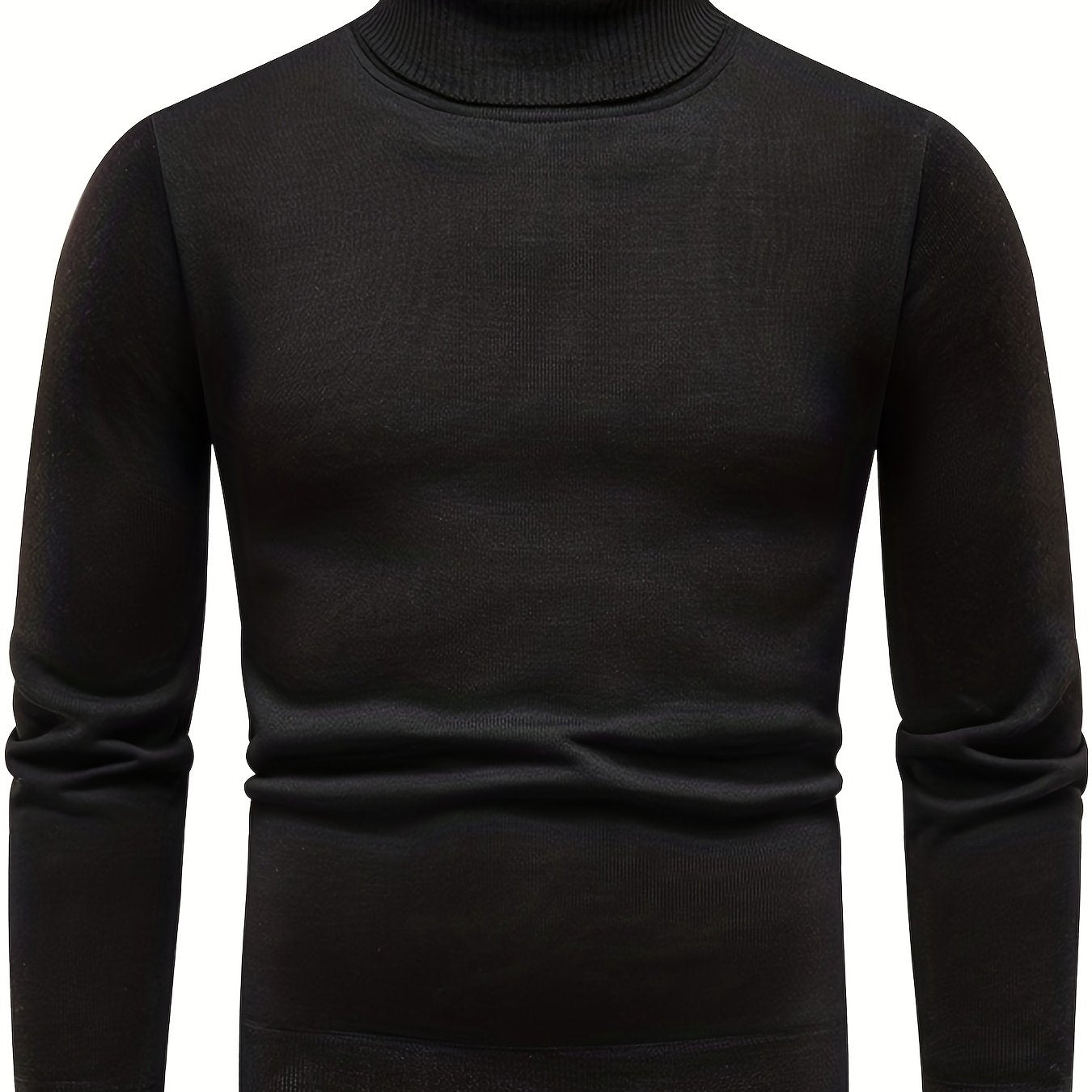 gbolsos Turtle Neck Knitted Sweater, Men's Casual Warm Solid Color Mid Stretch Pullover Sweater For Fall Winter