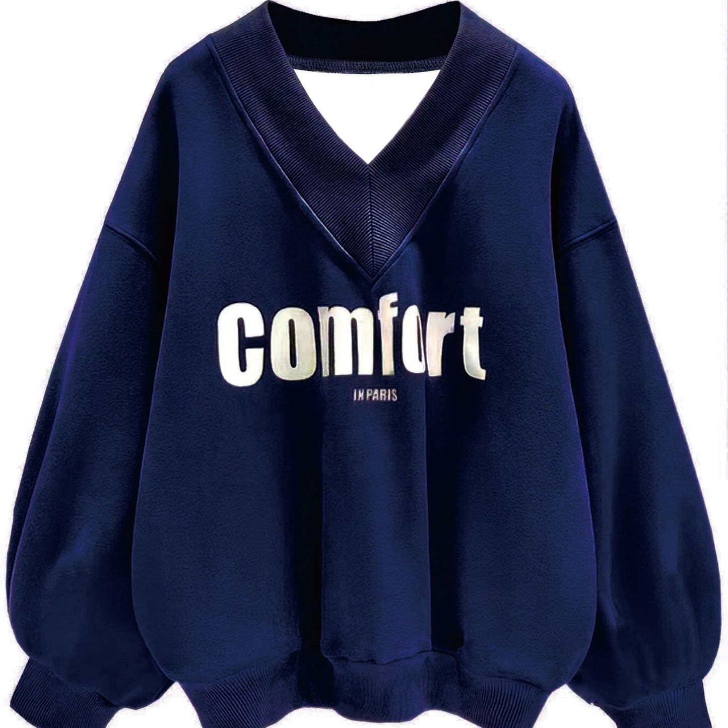 gbolsos Letter Graphic Print Sweatshirt, Long Sleeve V Neck Pullover Sweatshirt, Casual Tops For Fall & Winter, Women's Clothing