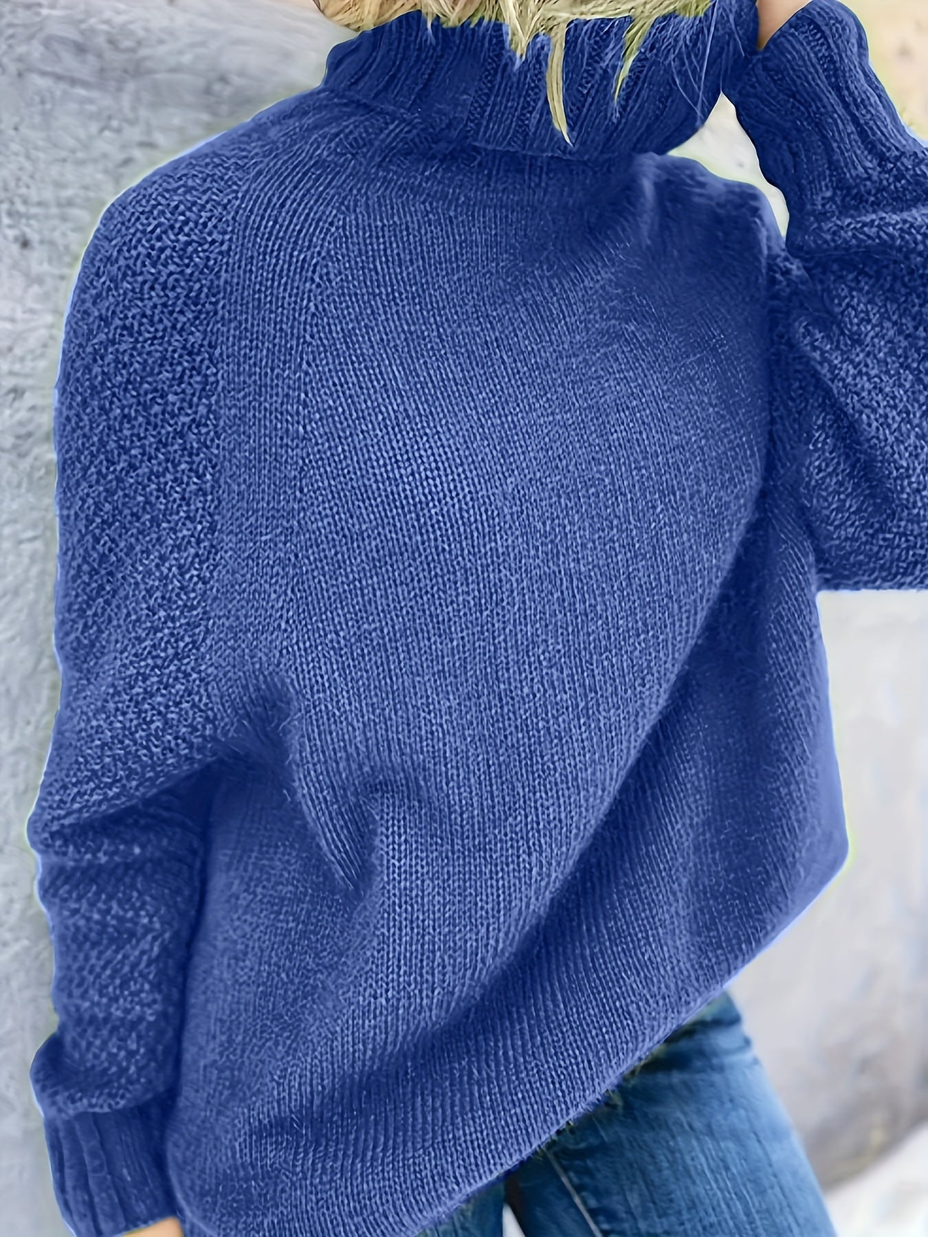 gbolsos Solid Turtle Neck Loose Pullover Sweater, Casual Long Sleeve Raglan Shoulder Sweater, Women's Clothing