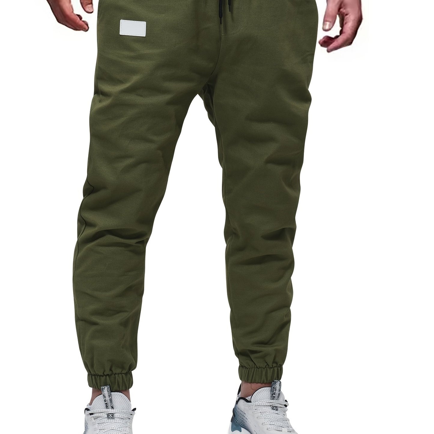 gbolsos Woven Cotton Blend Joggers, Men's Casual Solid Color Slightly Stretch Drawstring Pants For Spring Summer