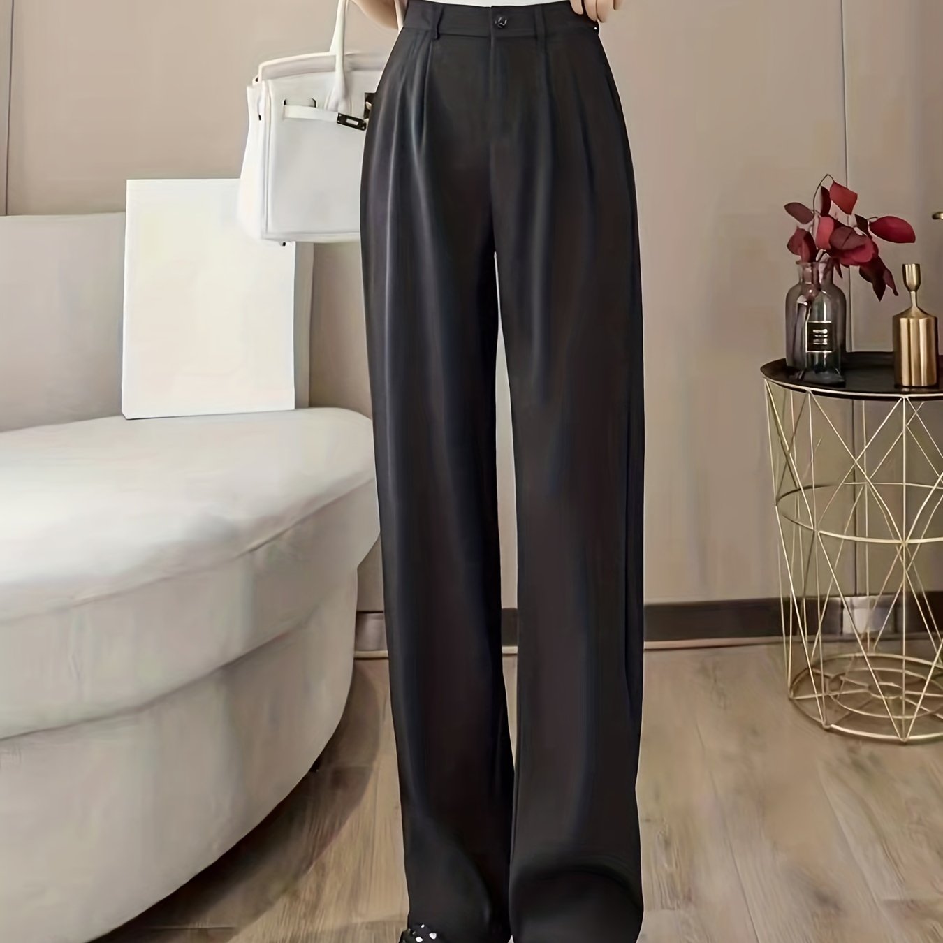 gbolsos Straight Leg Trouser, High Waist Casual Pants For Spring & Fall, Women's Clothing