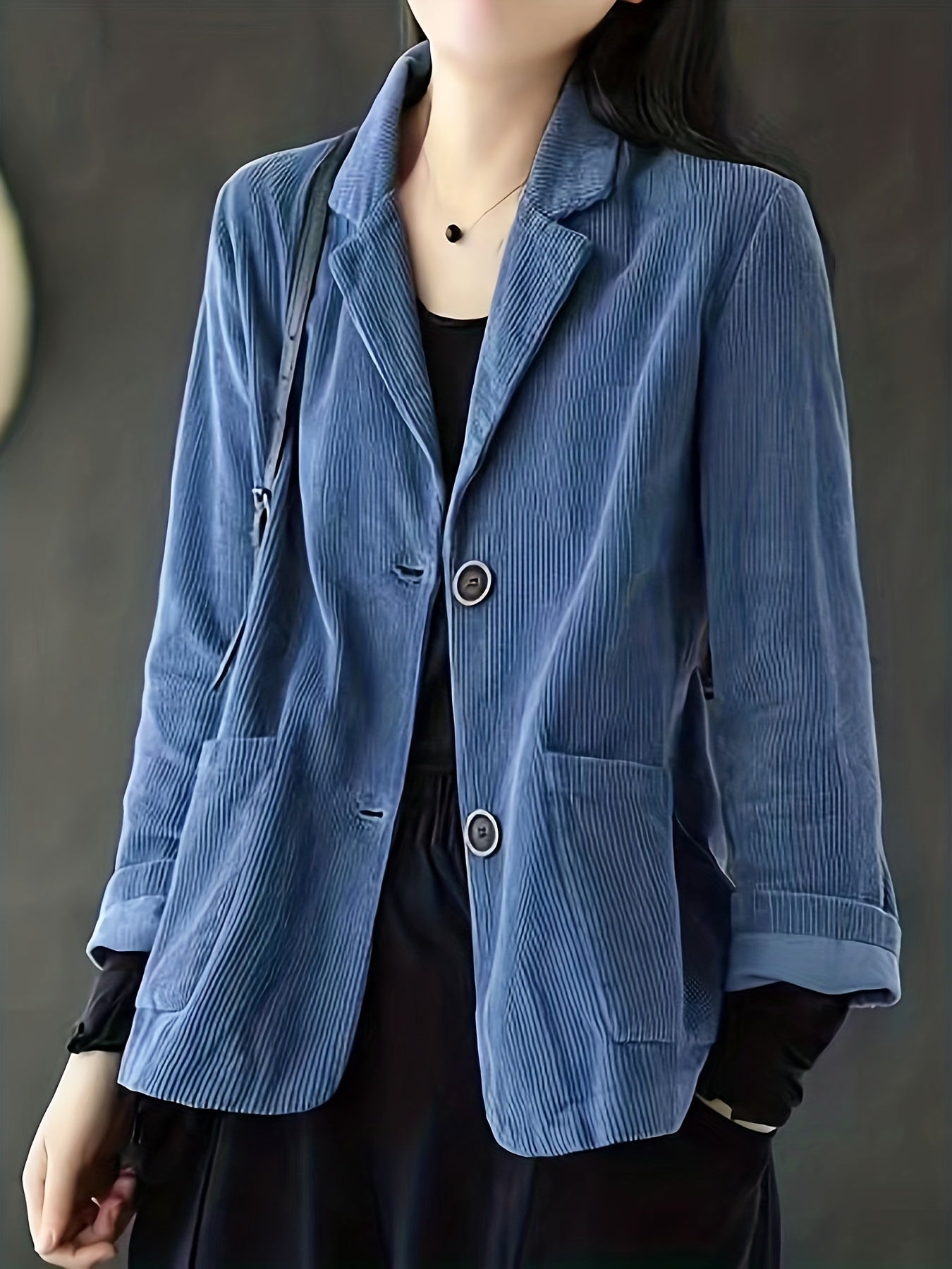 gbolsos Solid Button Front Jacket, Casual Long Sleeve Pocket Front Outerwear, Women's Clothing