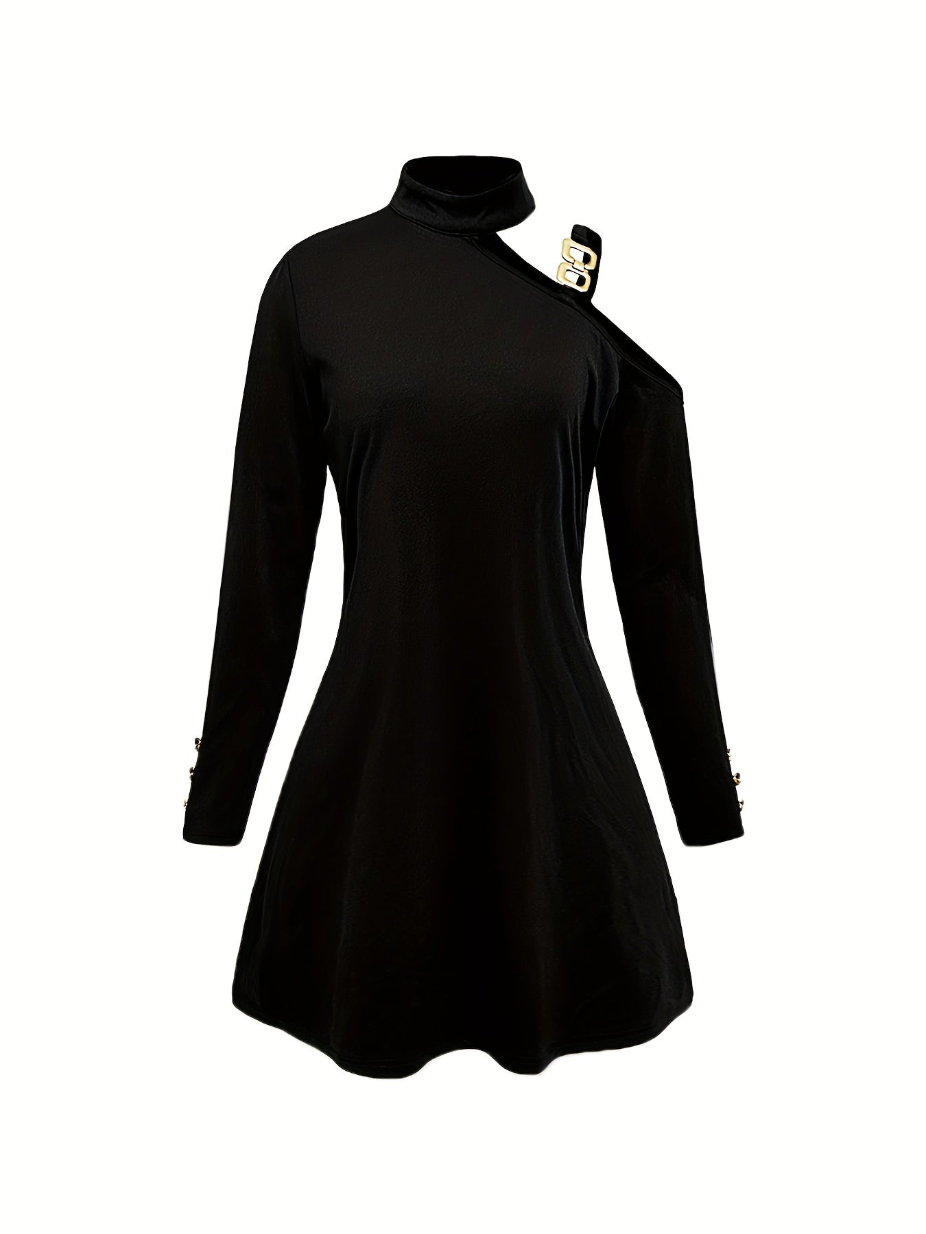 gbolsos Chain Linked Asymmetrical Dress, Casual Long Sleeve Bodycon Dress, Women's Clothing