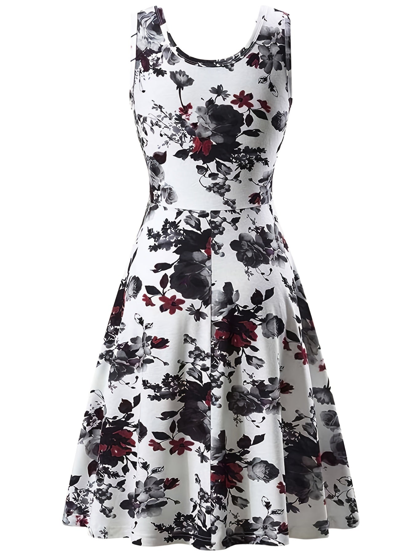 gbolsos Floral Print Squared Neck Sleeveless Dress, Sexy High Waist Ruffled Hem Beach Dress, Women's Clothing