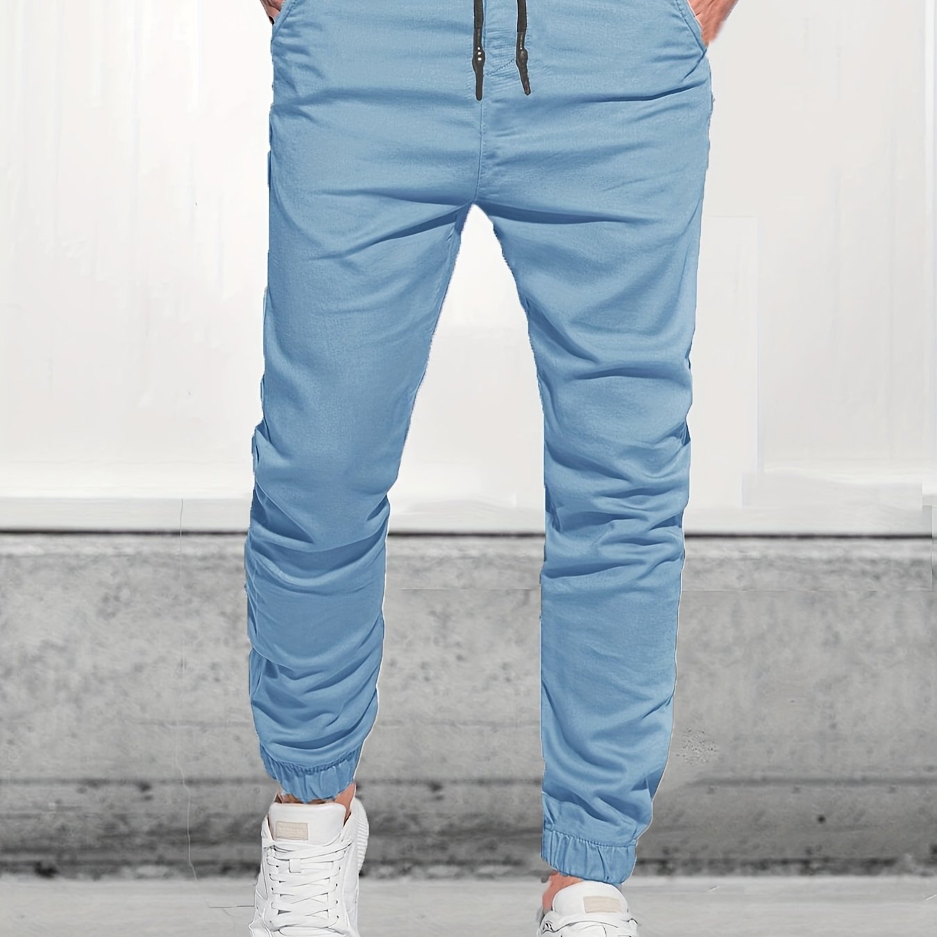 Classic Design Joggers, Men's Casual Waist Drawstring Tapered Pants For All Seasons Fitness Cycling