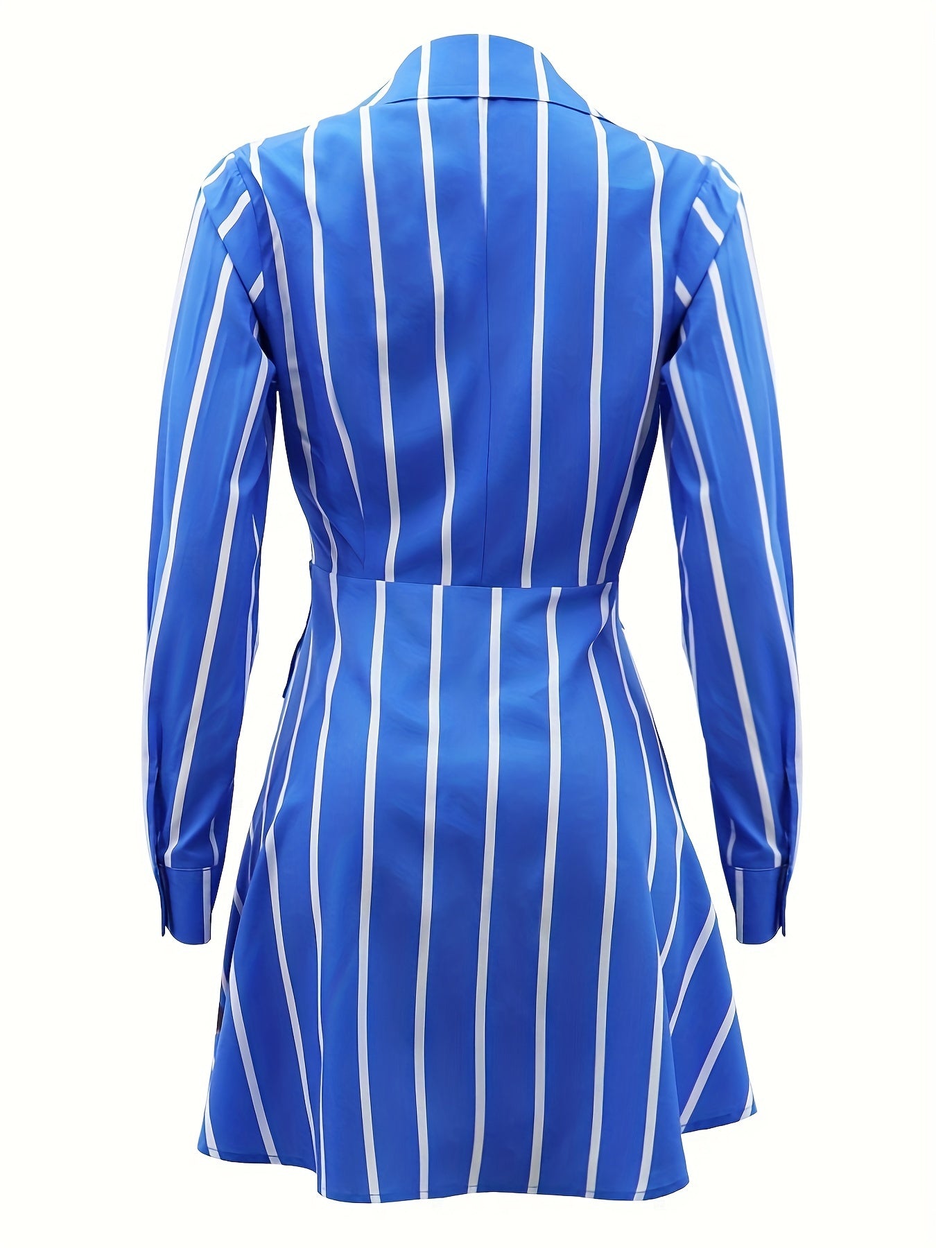 Striped Print Layered Dress, Casual Button Front Long Sleeve Dress, Women's Clothing