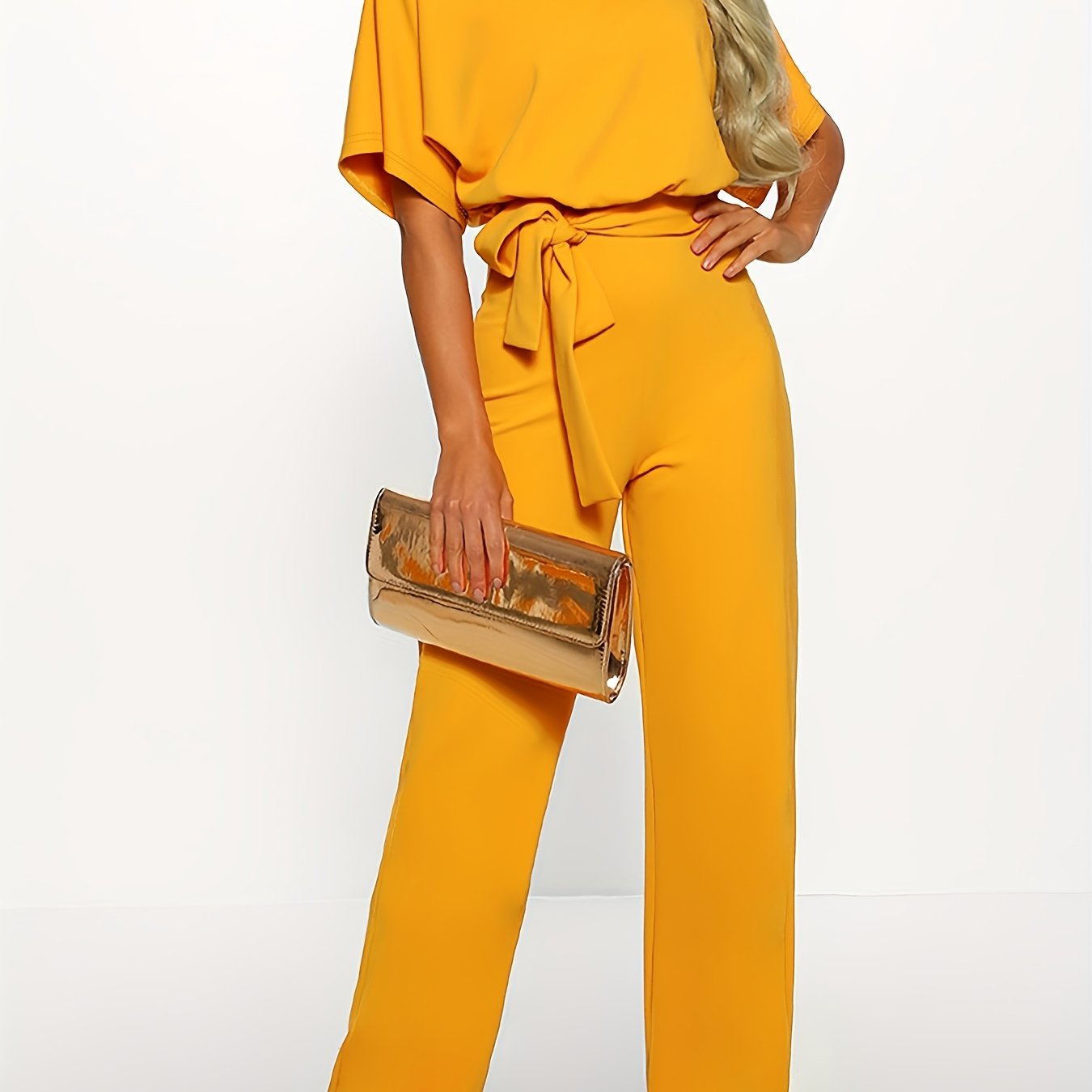 kkboxly Batwing Sleeve Belted Jumpsuit, Solid Casual Jumpsuit, Women's Clothing