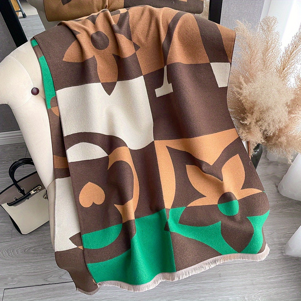 gbolsos Stylish Jacquard Fringe Scarf Elegant Imitation Cashmere Warm Wrap Shawl Autumn Winter Thick Coldproof Unisex Scarf