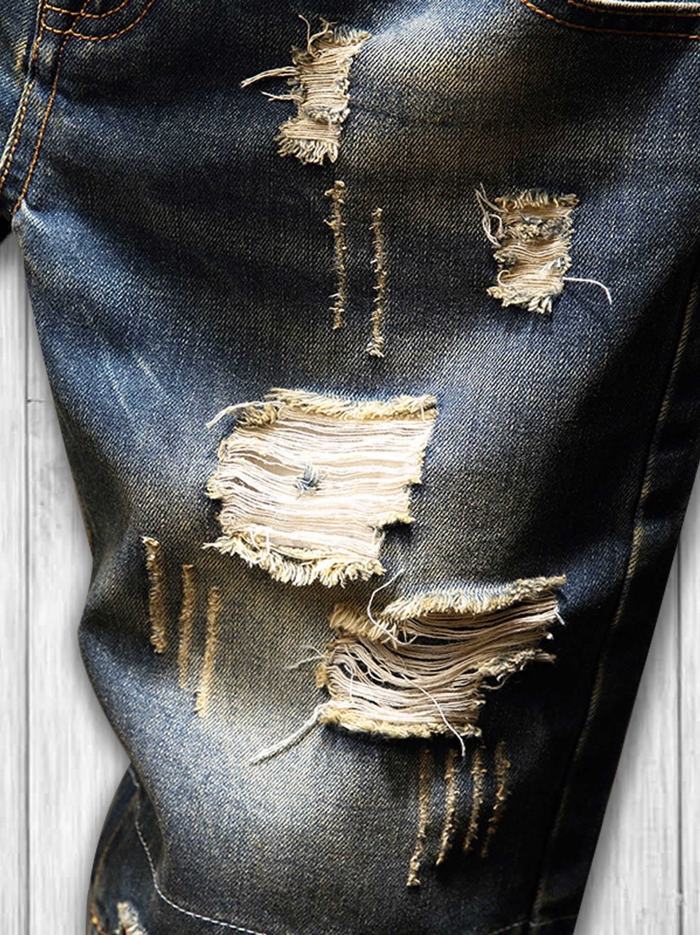 gbolsos Men's Stylish Ripped Jeans Vintage Sky Blue Straight Fit Shorts For Summer