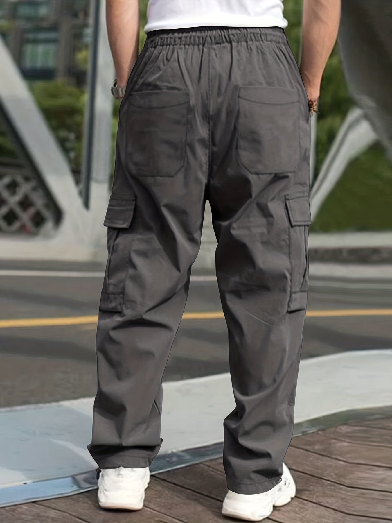 gbolsos Loose Fit Multi Pocket Joggers, Men's Street Style Waist Drawstring Casual Pants Cargo Pants For Fitness Outdoor Activities