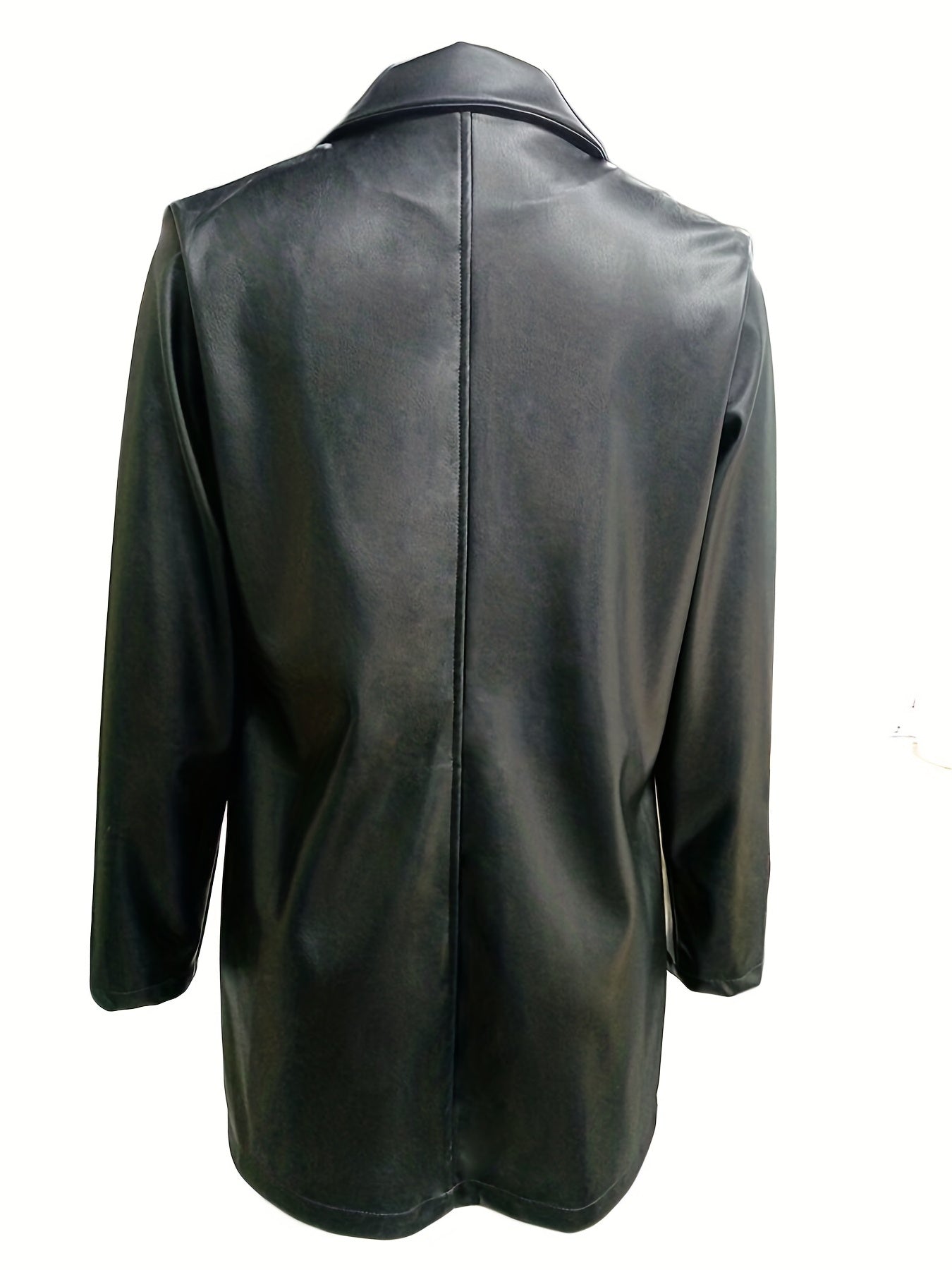 gbolsos Faux Leather Button Front Jacket, Stylish Long Sleeve Lapel Jacket For Fall & Winter, Women's Clothing