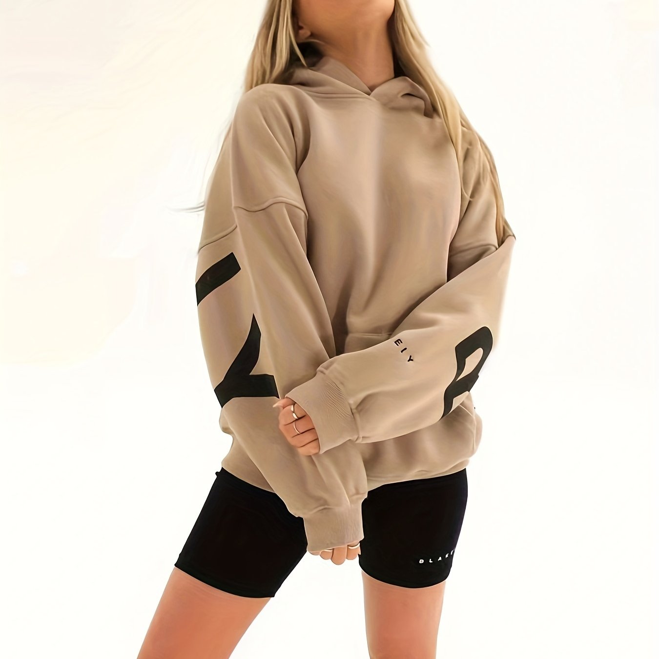 gbolsos Letter Print Loose Hoodie, Casual Long Sleeve Pocket Thick Sweatshirt, Women's Clothing