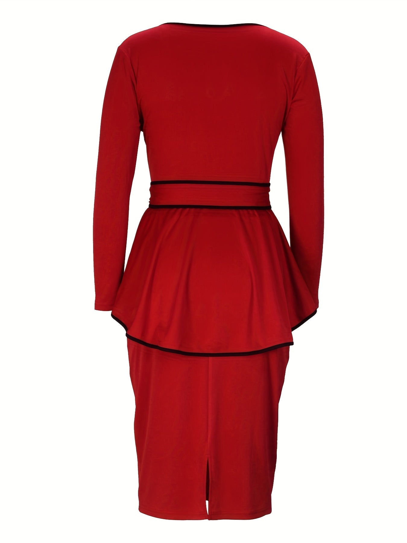 gbolsos Elegant Work Two-piece Set, Long Sleeve Keyhole Tops & Bag Hip Knee Length Skirts Outfits, Women's Clothing