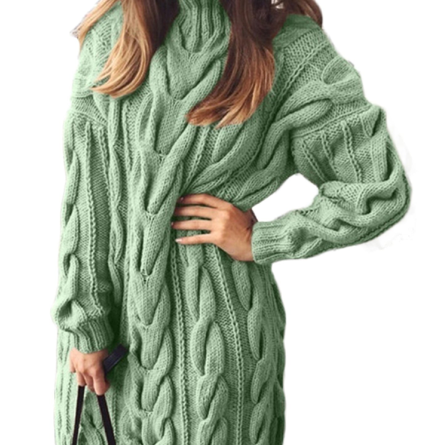 gbolsos Women's Sweater Long Sleeve Turtleneck Chunky Knit Casual Plus Size Soft Sweater